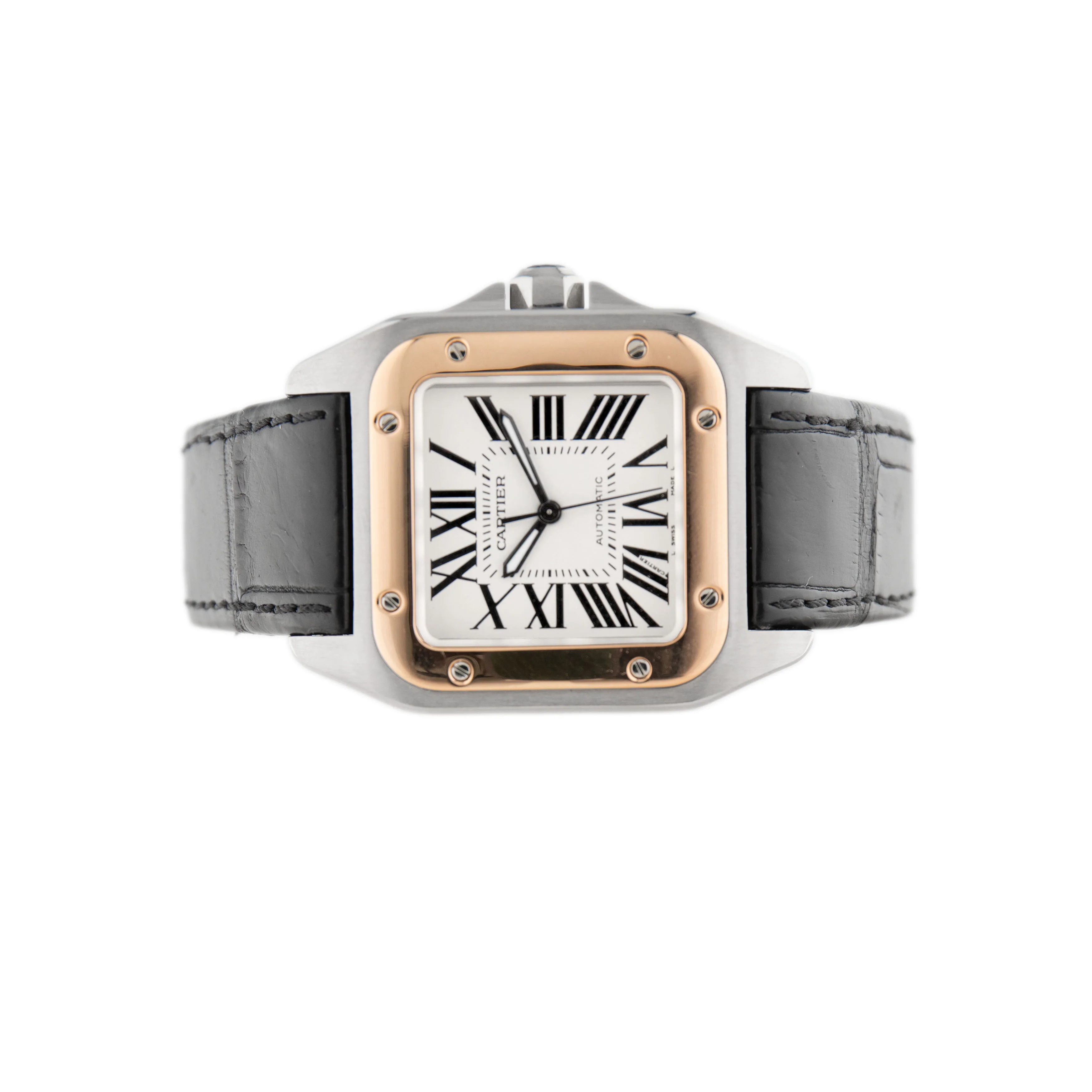 Cartier Santos 100 Stainless Steel Rose Gold Silver Dial 44.2x35.6mm W20107X7 - Image 2