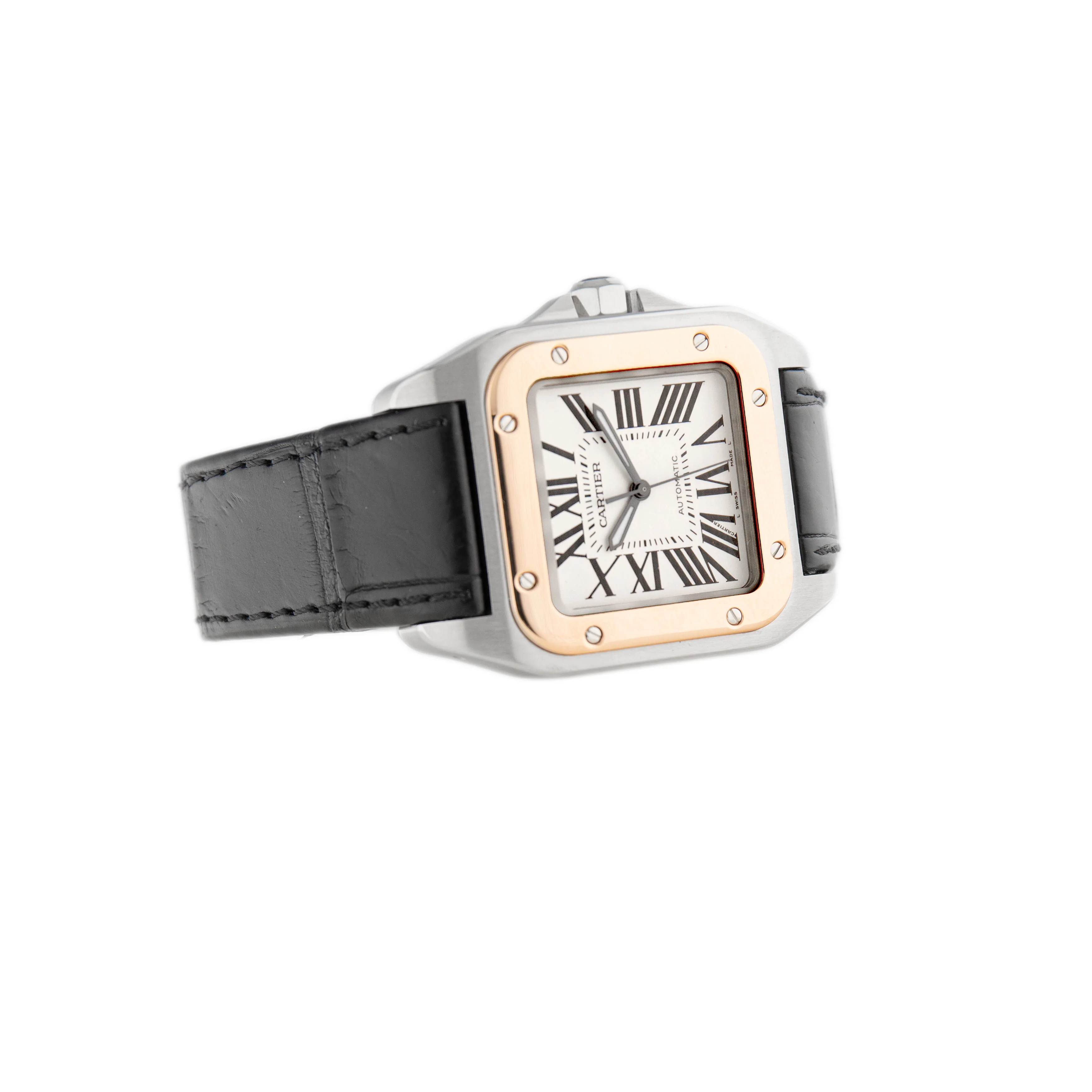 Cartier Santos 100 Stainless Steel Rose Gold Silver Dial 44.2x35.6mm W20107X7 - Image 4