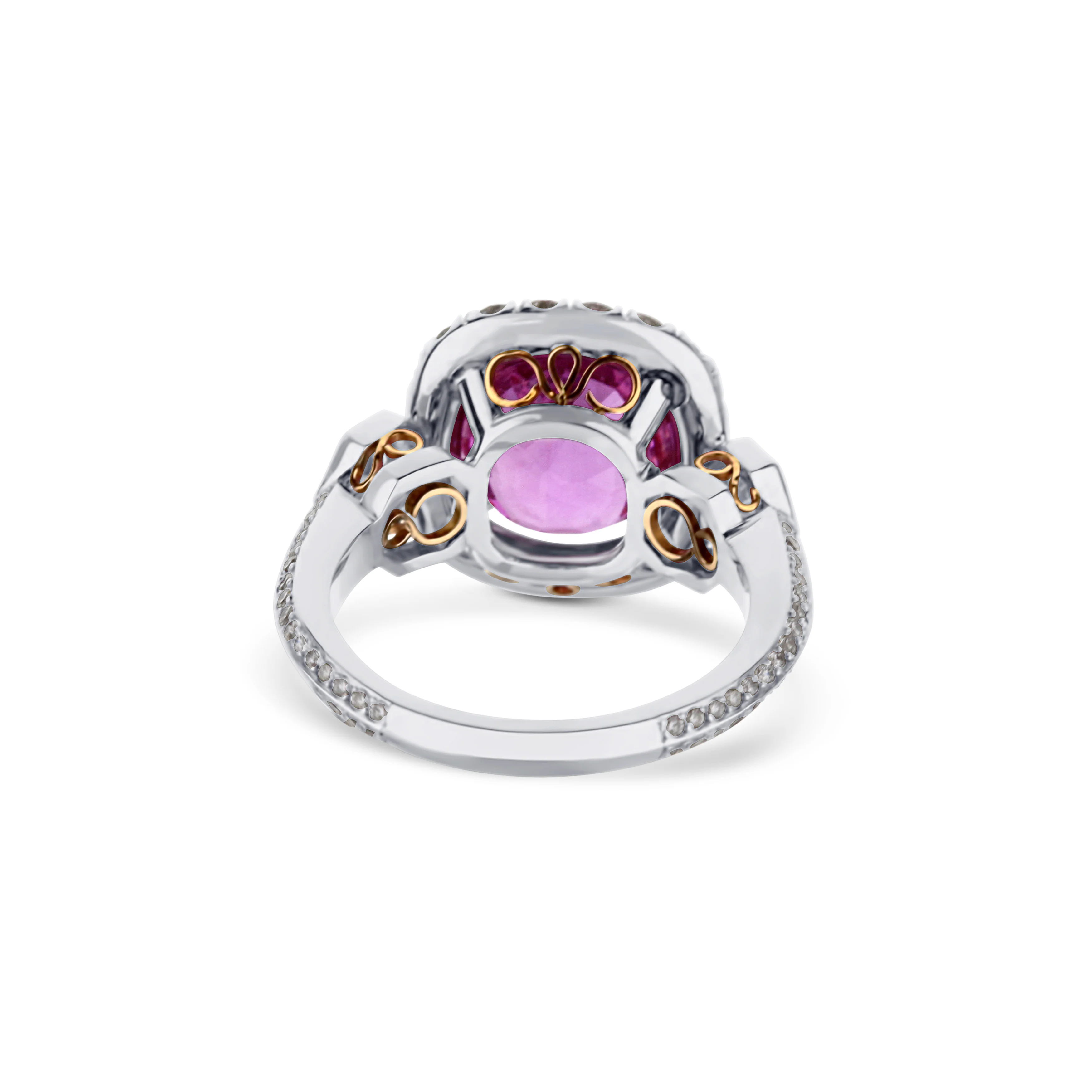 Custom Natural Modified Cushion Pink Sapphire Diamond Halo Ring - Image 4