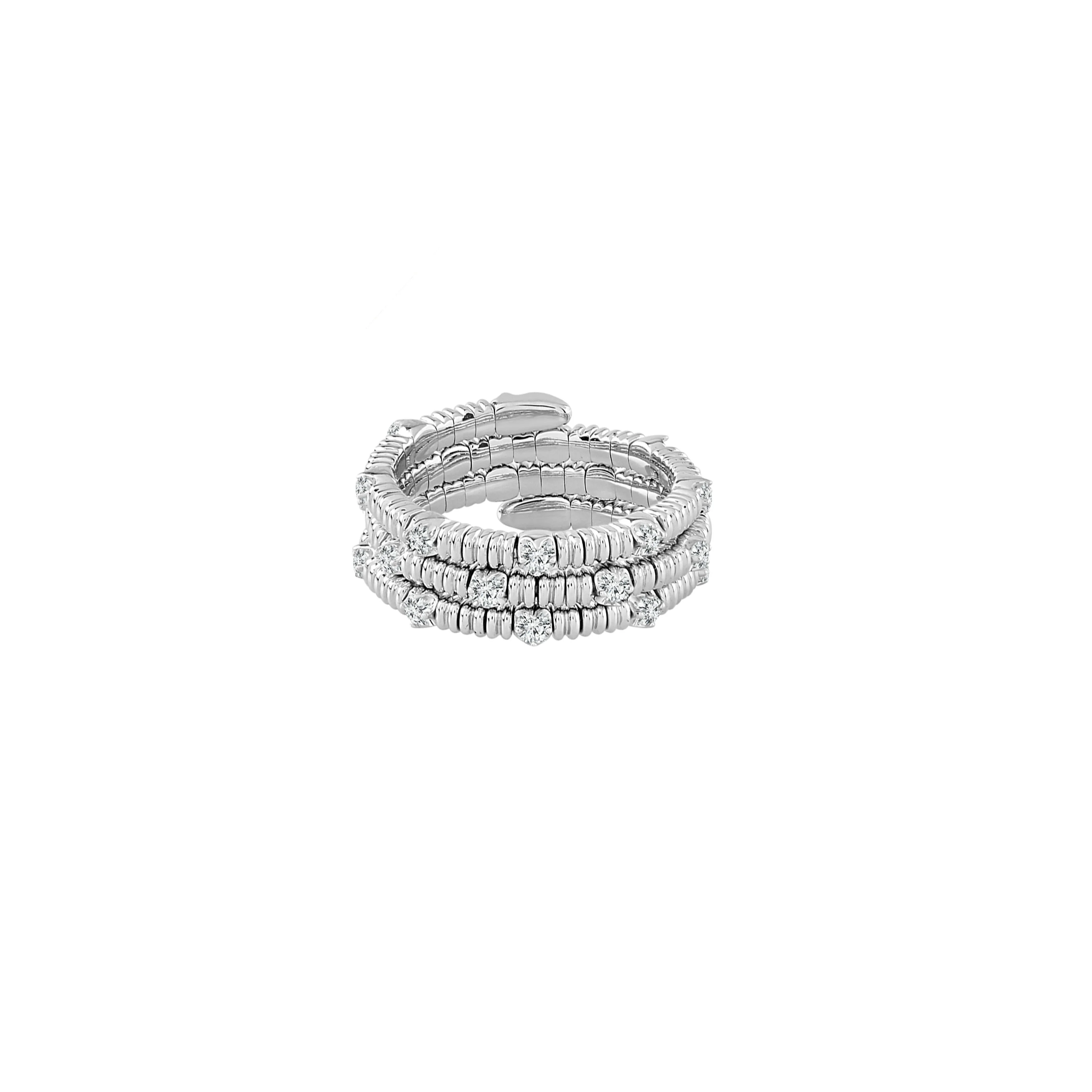 Flexie 14K White Gold 0.25CT Three Row Diamond Station Ring