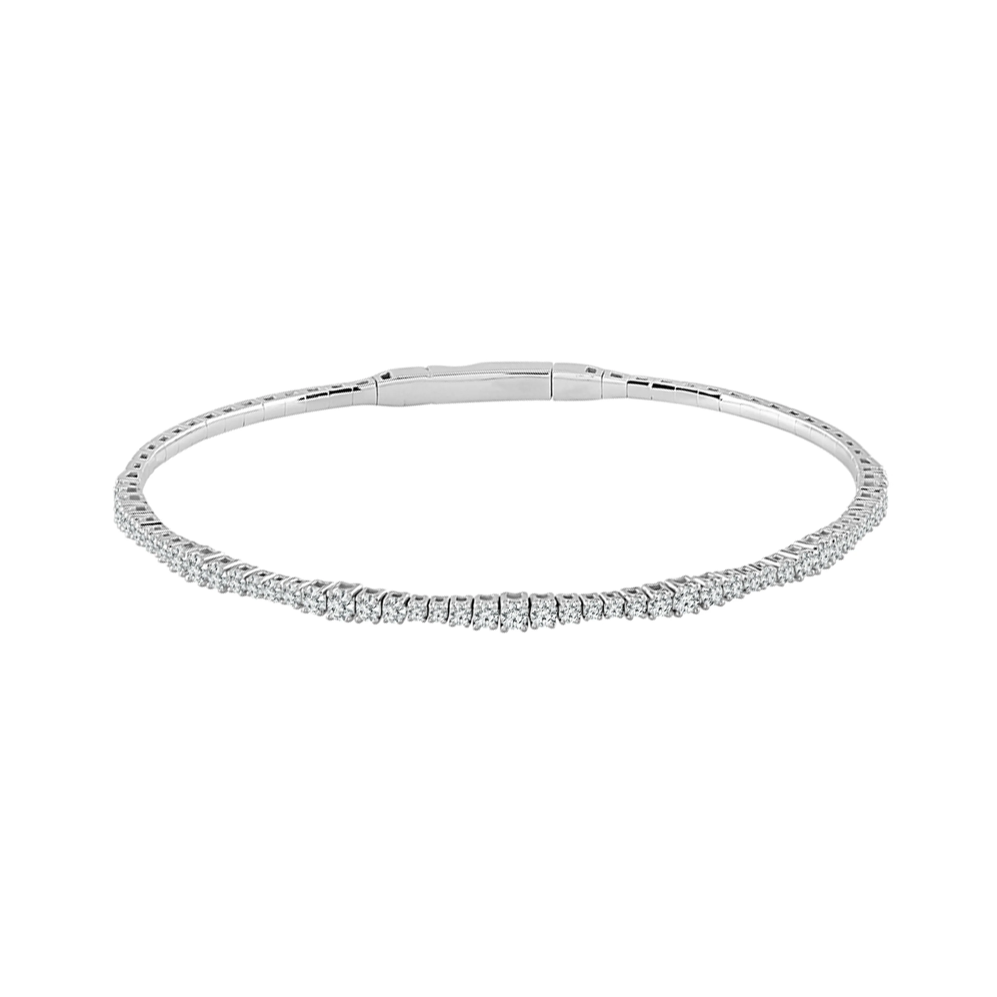 Flexie 14K White Gold 0.75CT Multi Size Round Diamond Line Bangle Bracelet