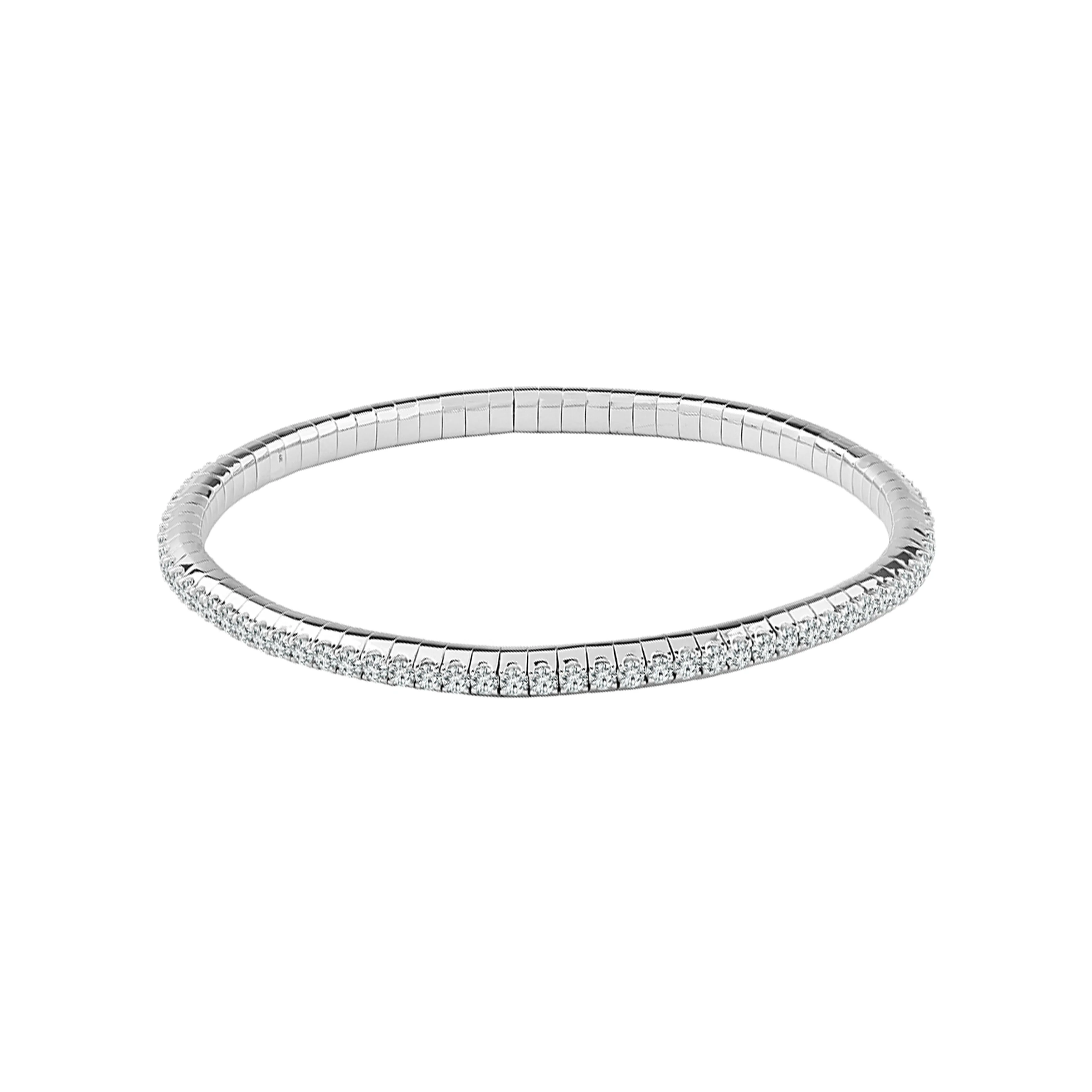 Flexie 14K White Gold 1.75CT Small Round Diamond Line Bangle