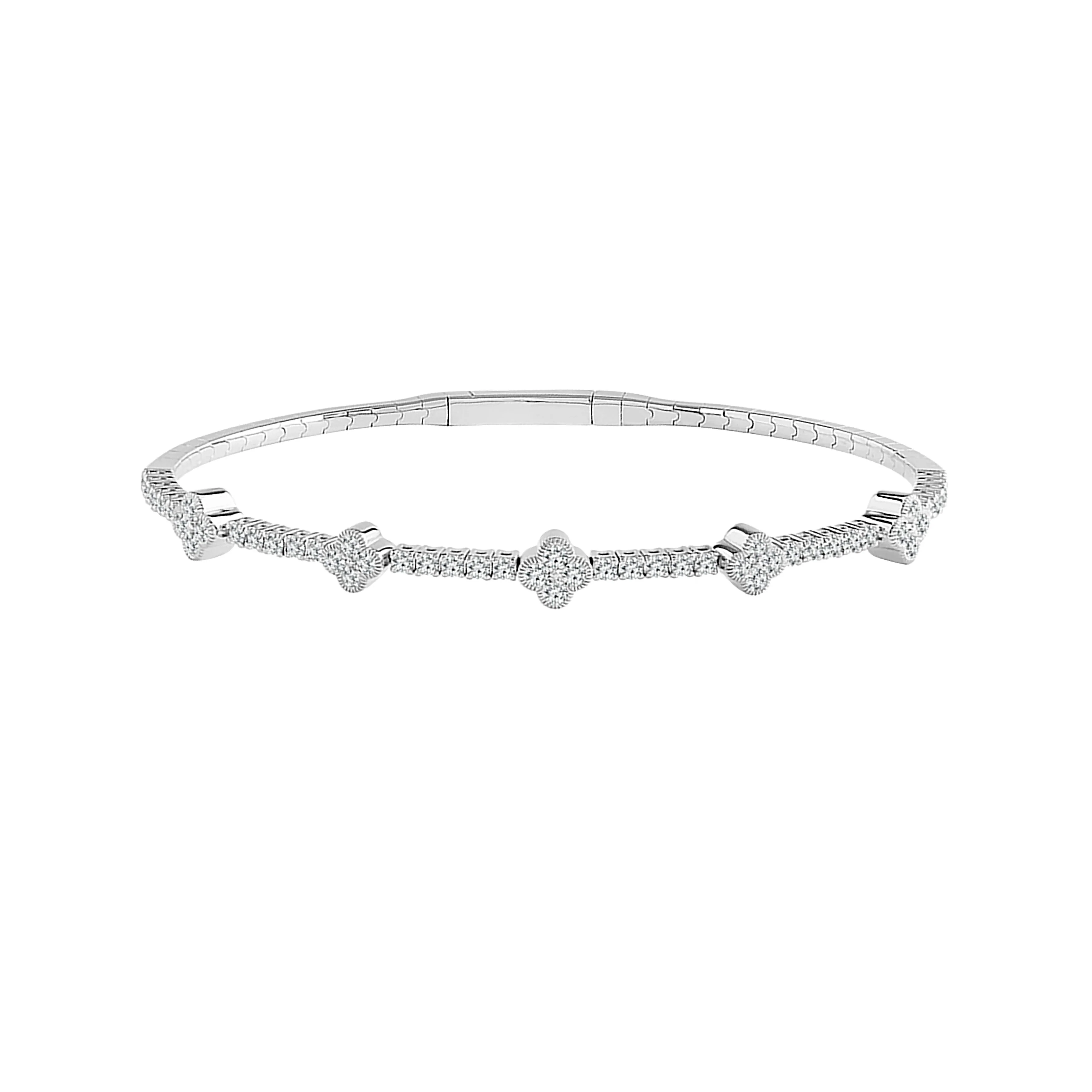 Flexie 14K White Gold 1CT Clover Station Diamond Bracelet