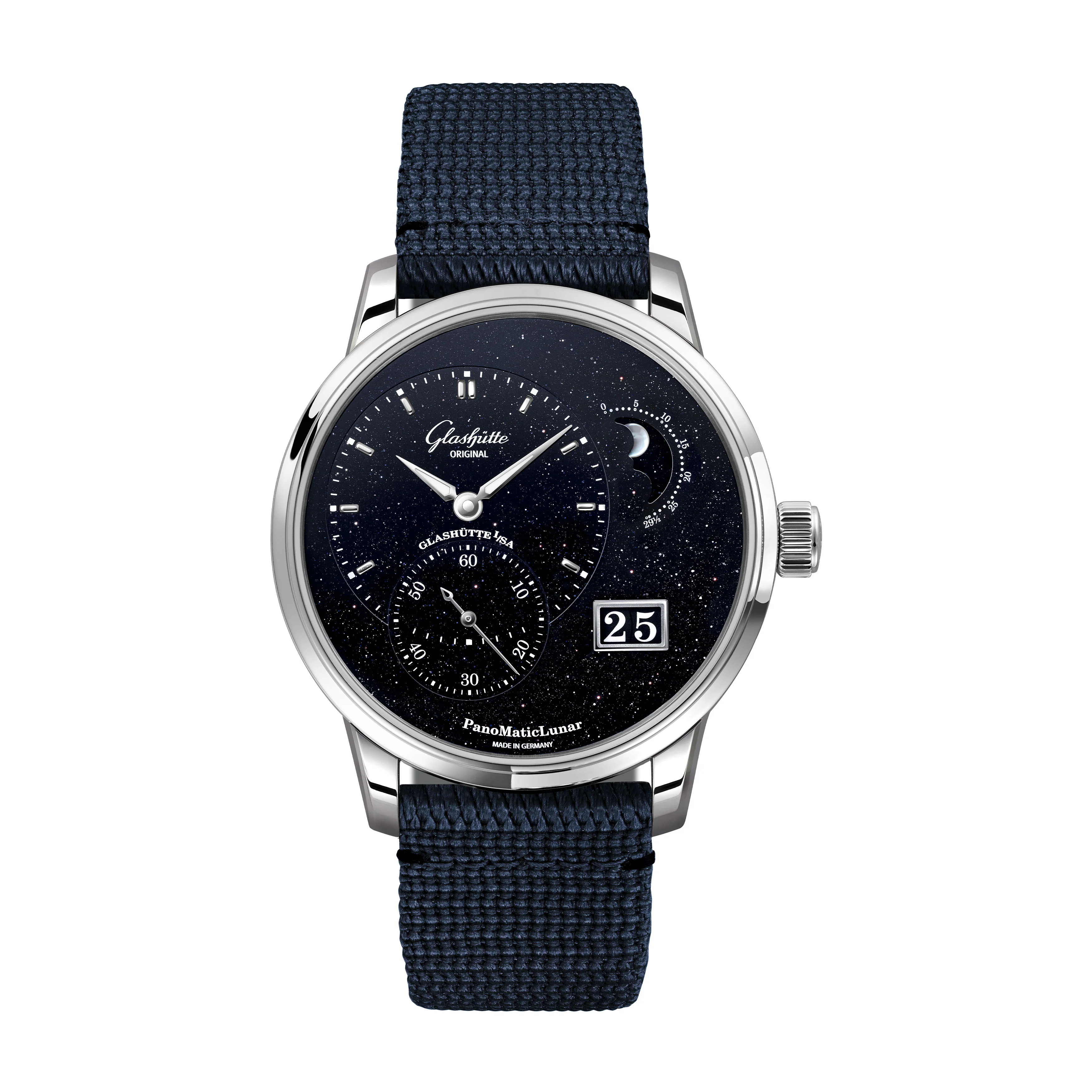 Glashutte Original PanoMaticLunar Anniversary Edition Watch, 40mm Blue Aventurine Dial, 1-92-14-01-03-64