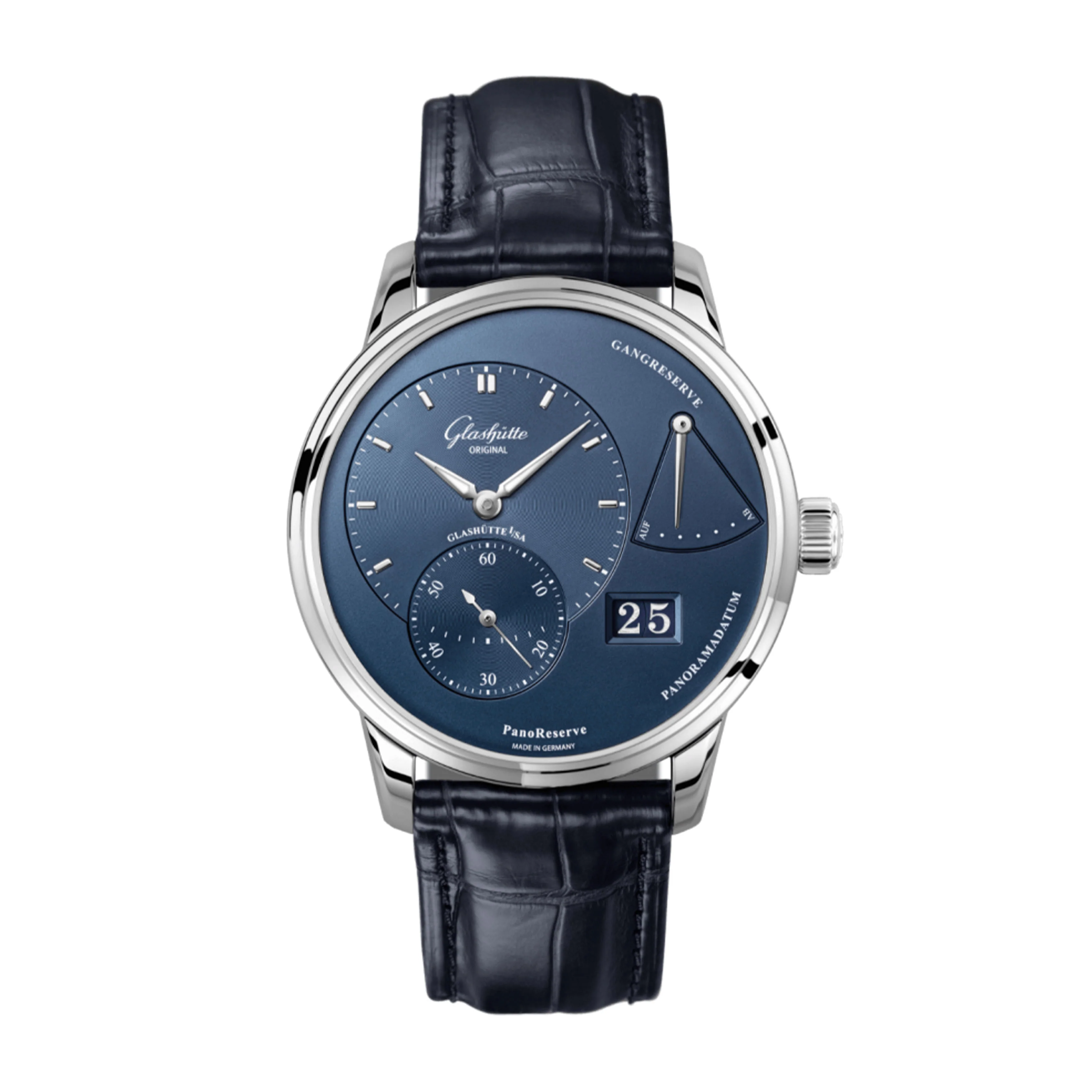 Glashutte Original PanoReserve Watch, 40mm Blue Dial, 1-65-01-26-12-61