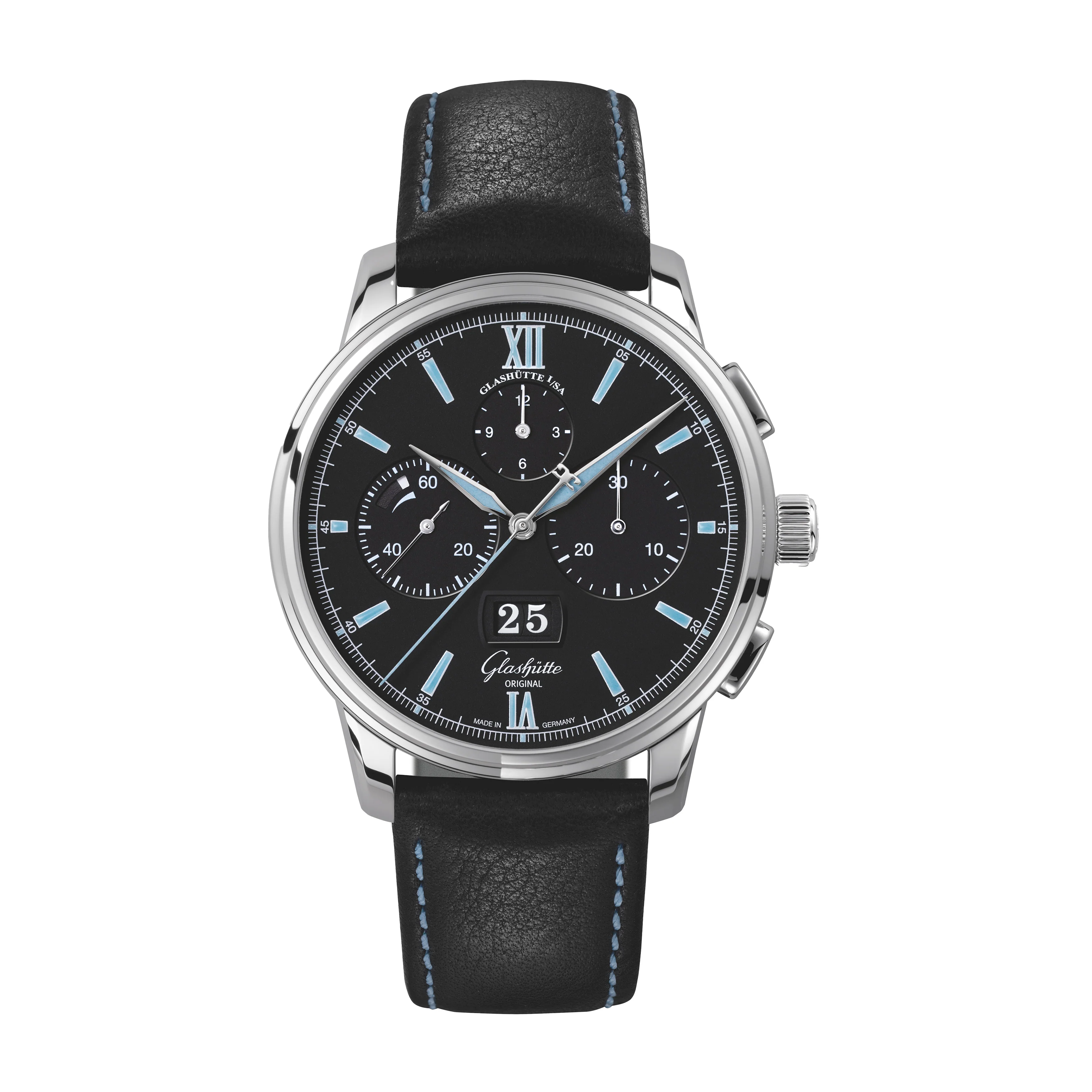 Glashutte Original Senator Chronograph Panorama Date Watch, 42mm Black Dial, 1-37-01-03-02-35