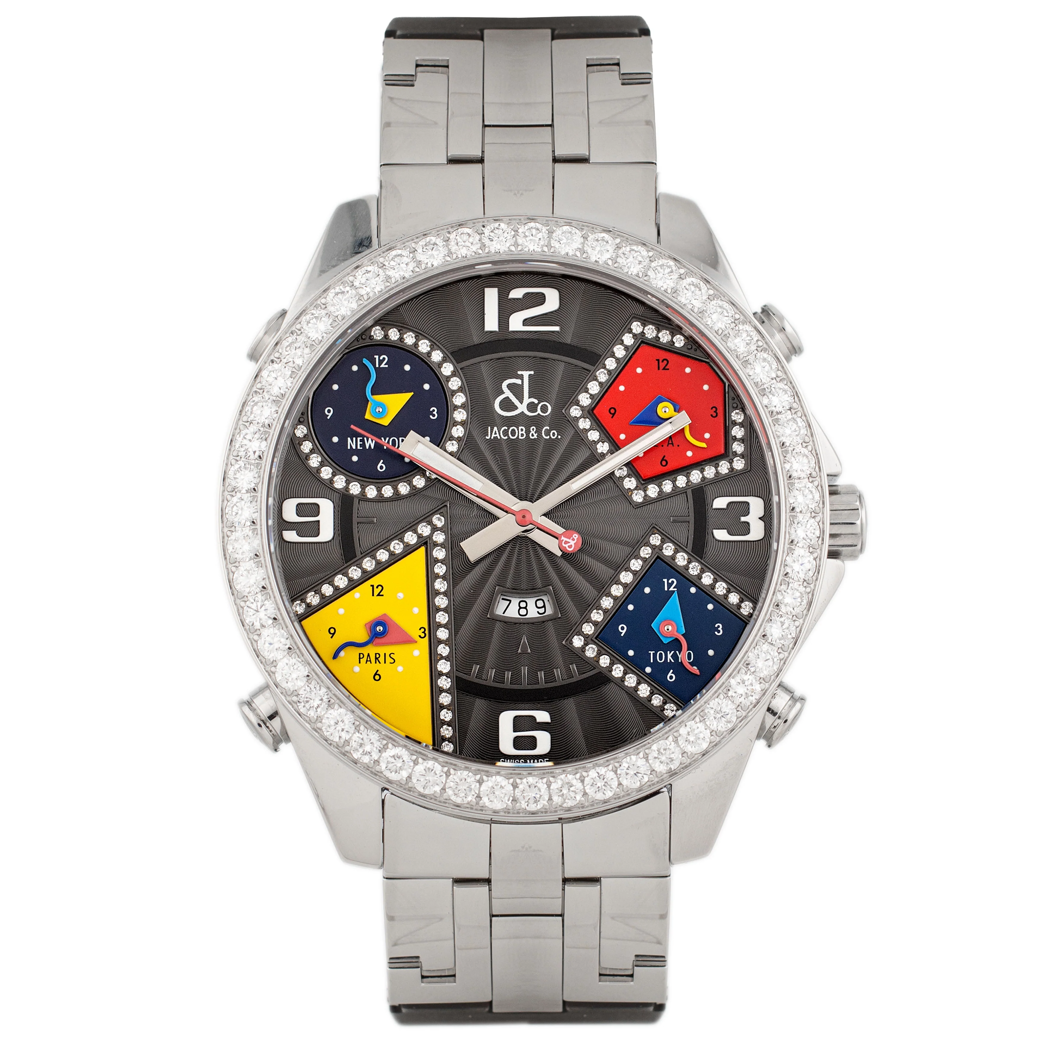 Jacob & Co Five Time Zone Stainless Steel Gray Dial 47mm JC-1