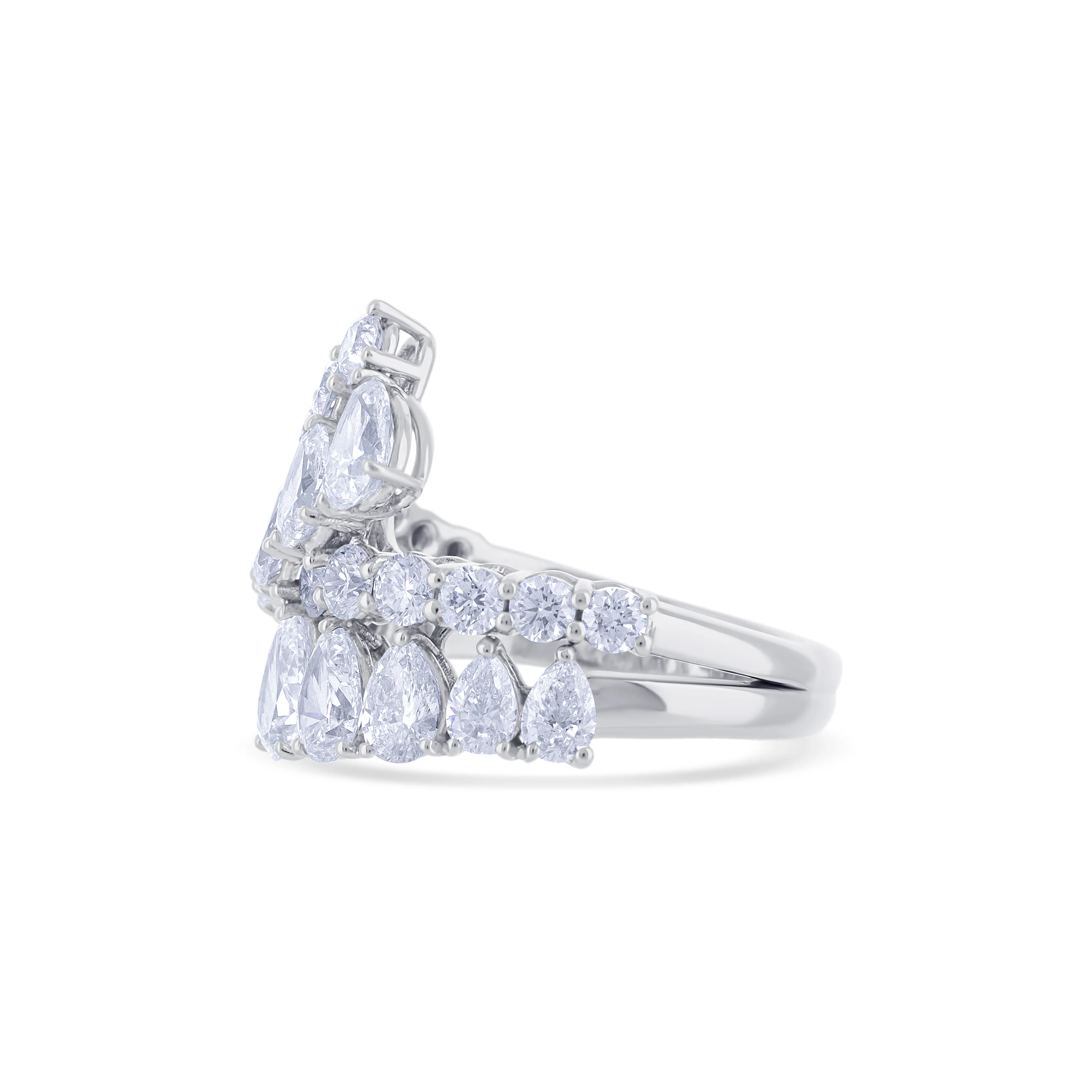 18K White Gold Mixed Cut Pear and Round Diamond By-Pass Band - Image 2