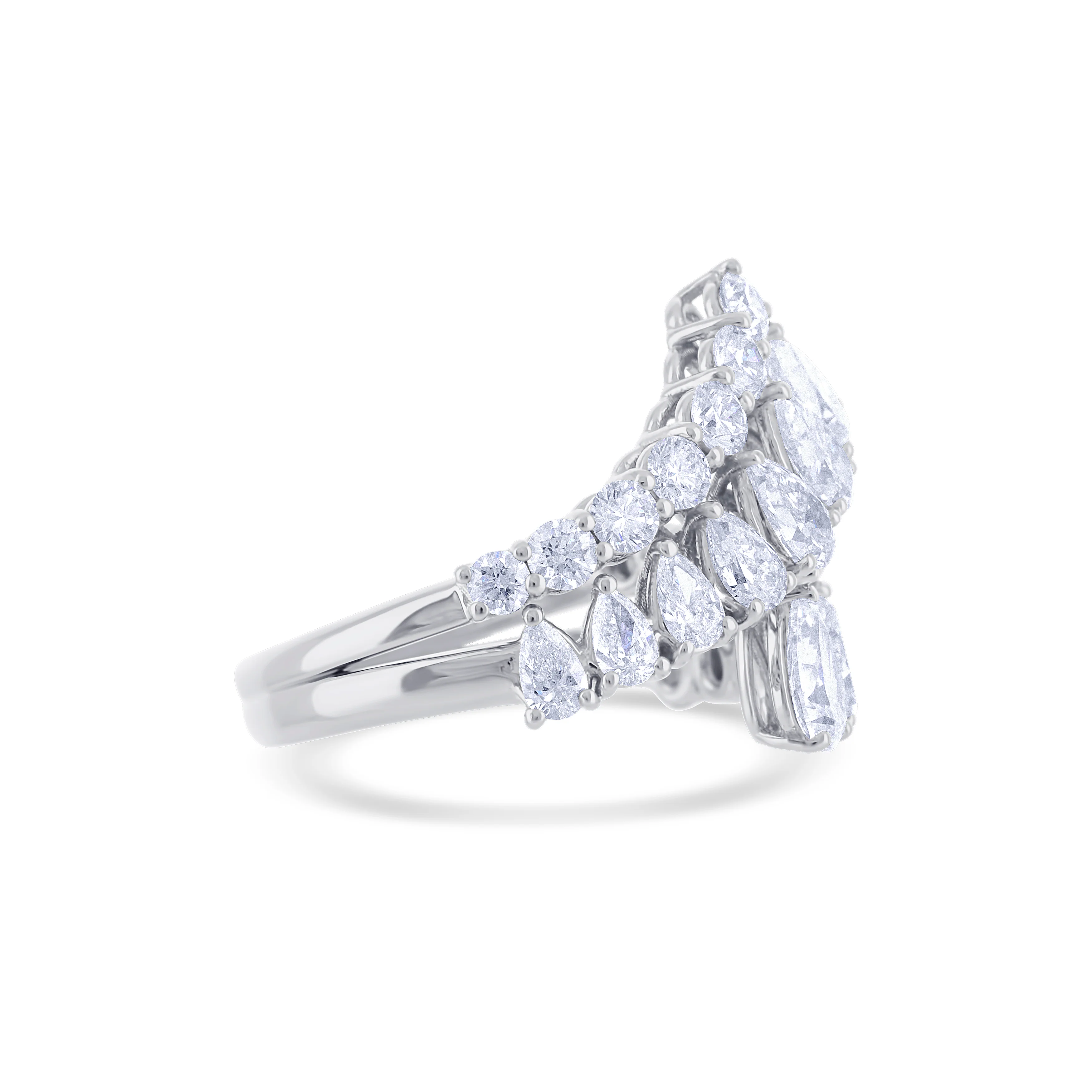 18K White Gold Mixed Cut Pear and Round Diamond By-Pass Band - Image 3