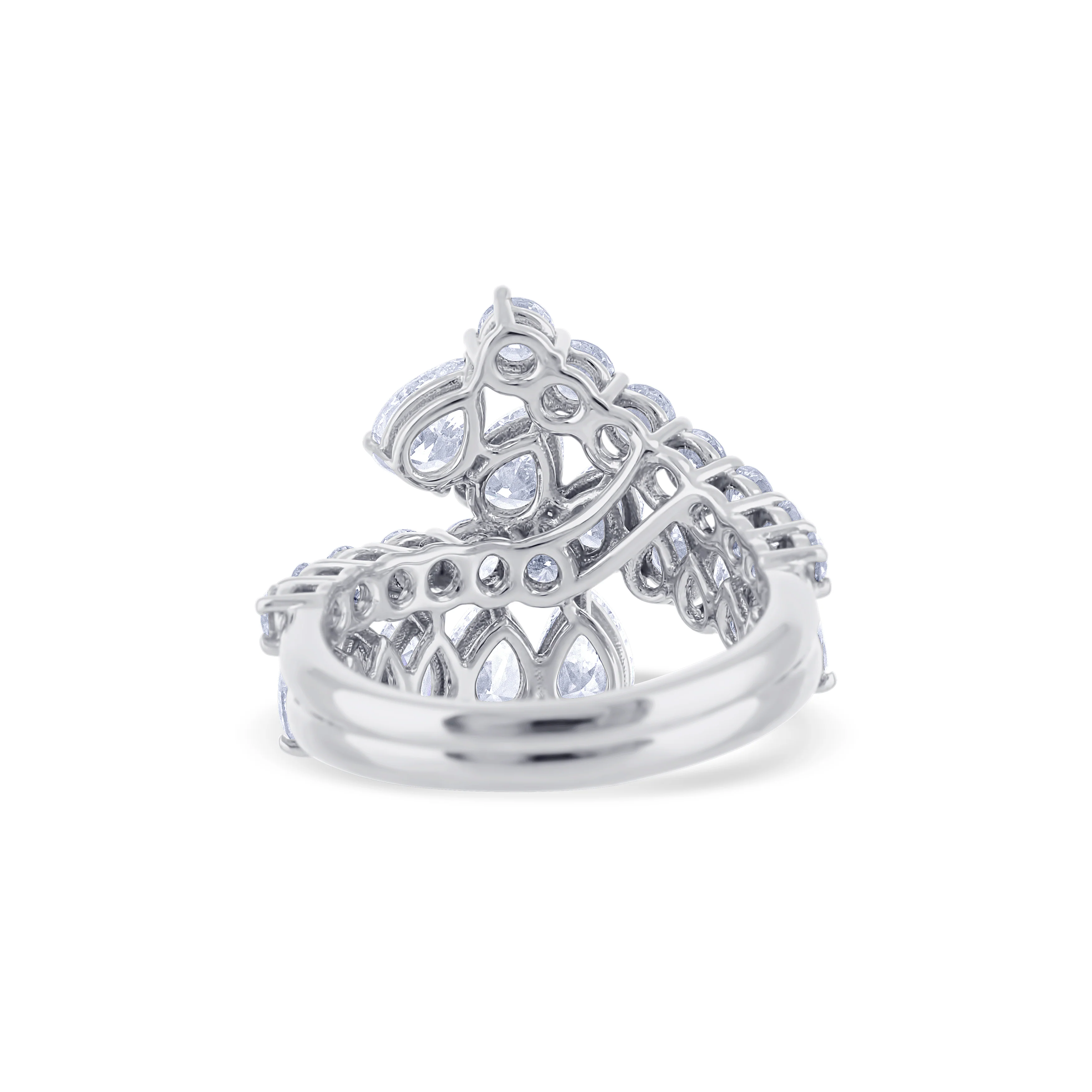 18K White Gold Mixed Cut Pear and Round Diamond By-Pass Band - Image 4