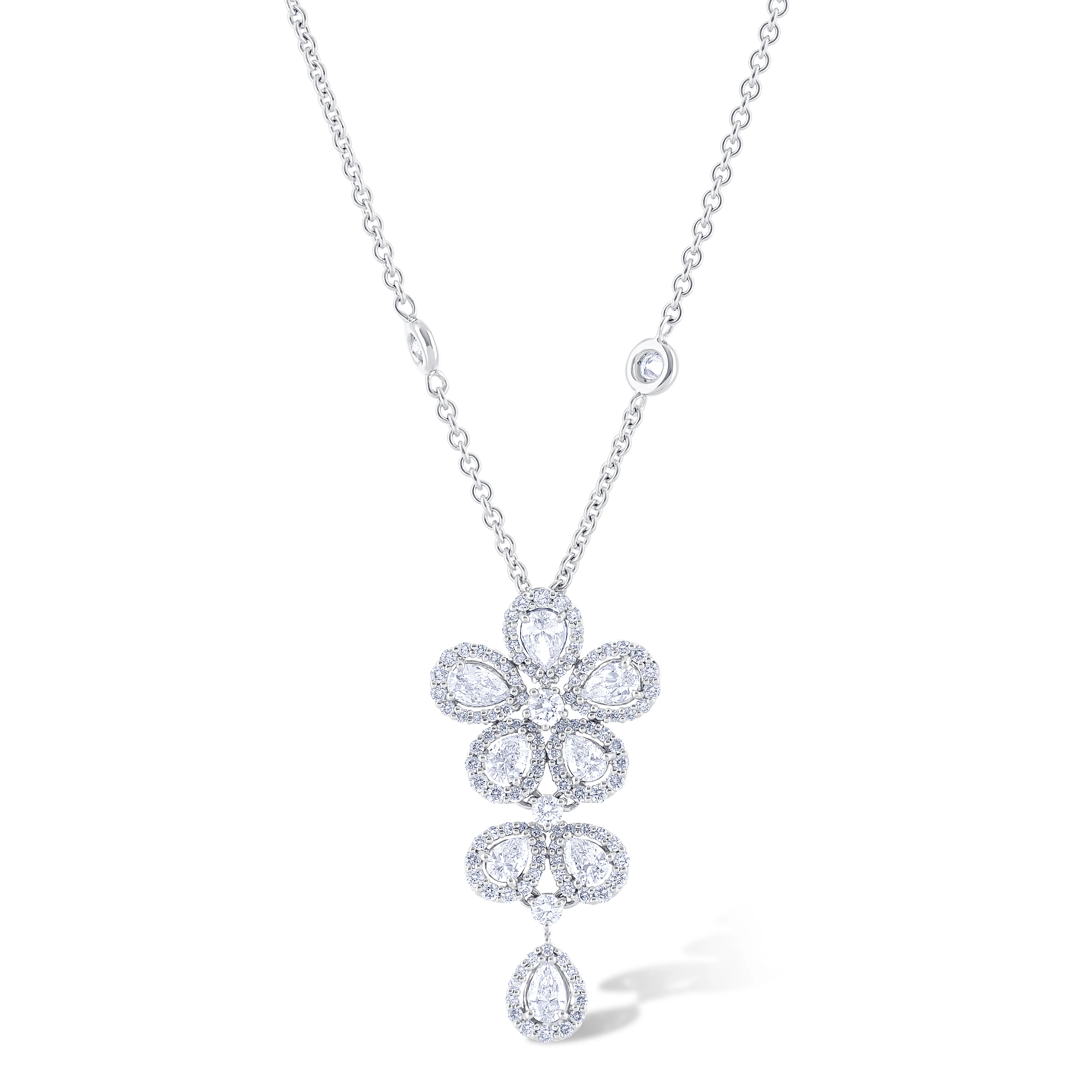 18K White Gold  Round and Pear Cut Diamond Necklace