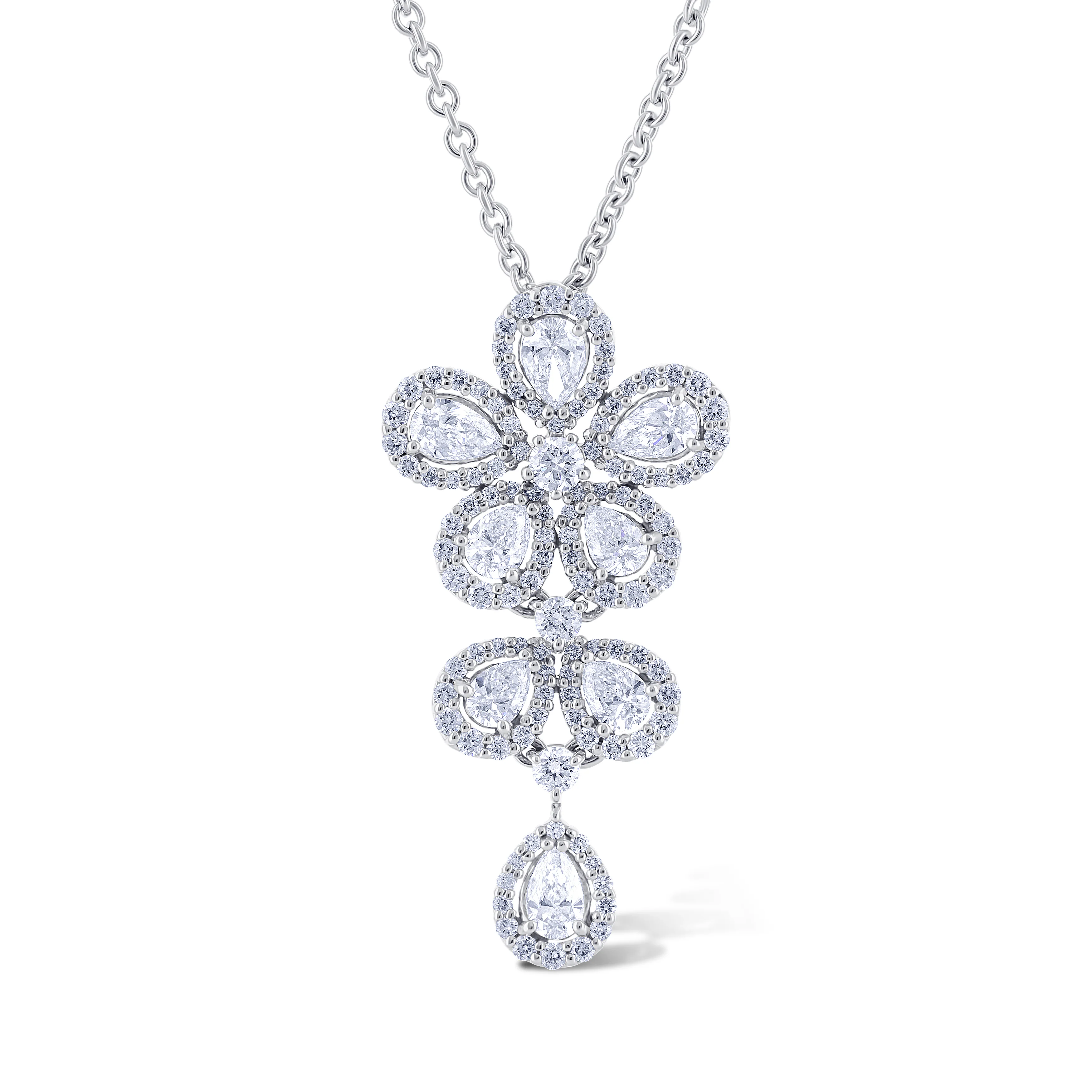 18K White Gold  Round and Pear Cut Diamond Necklace - Image 2