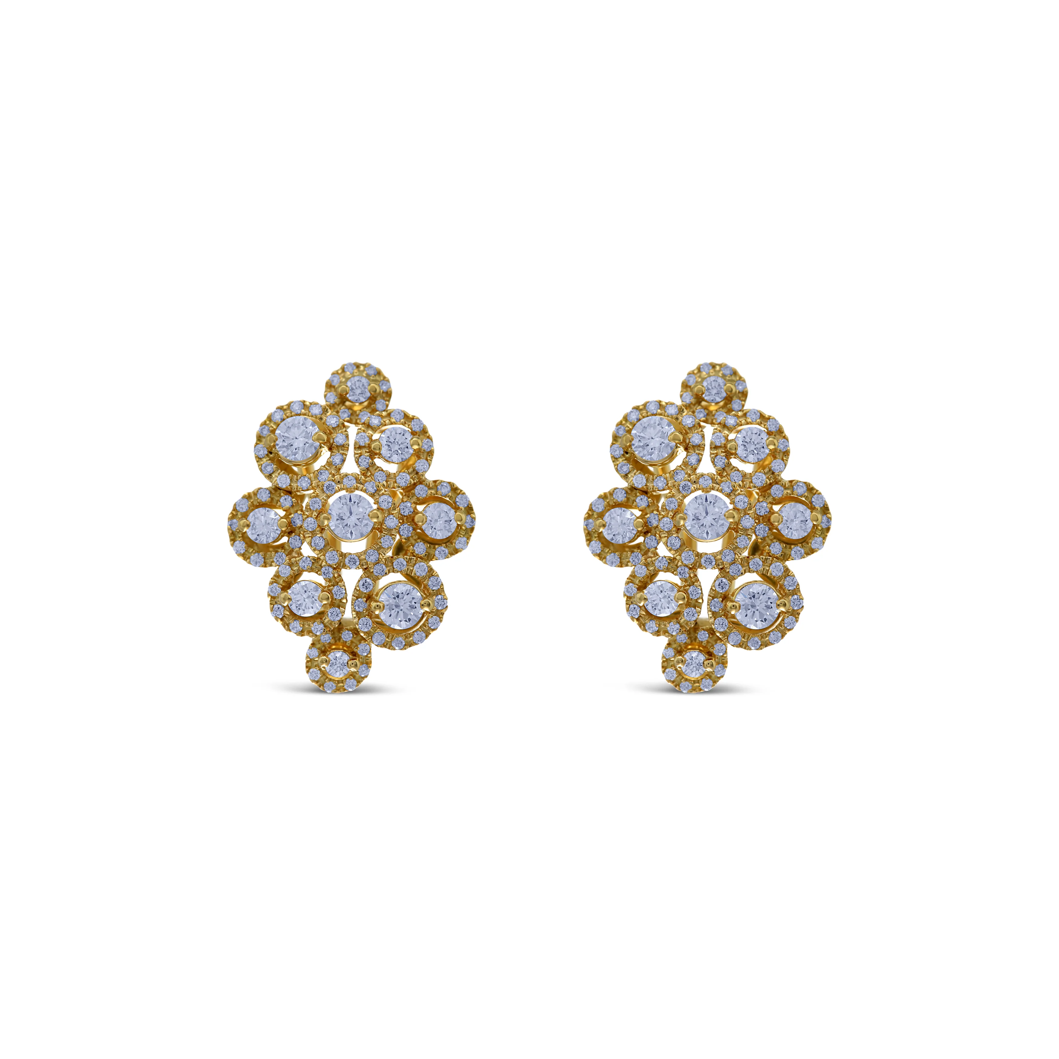 18K Yellow Gold Diamond Bubble Design Earrings