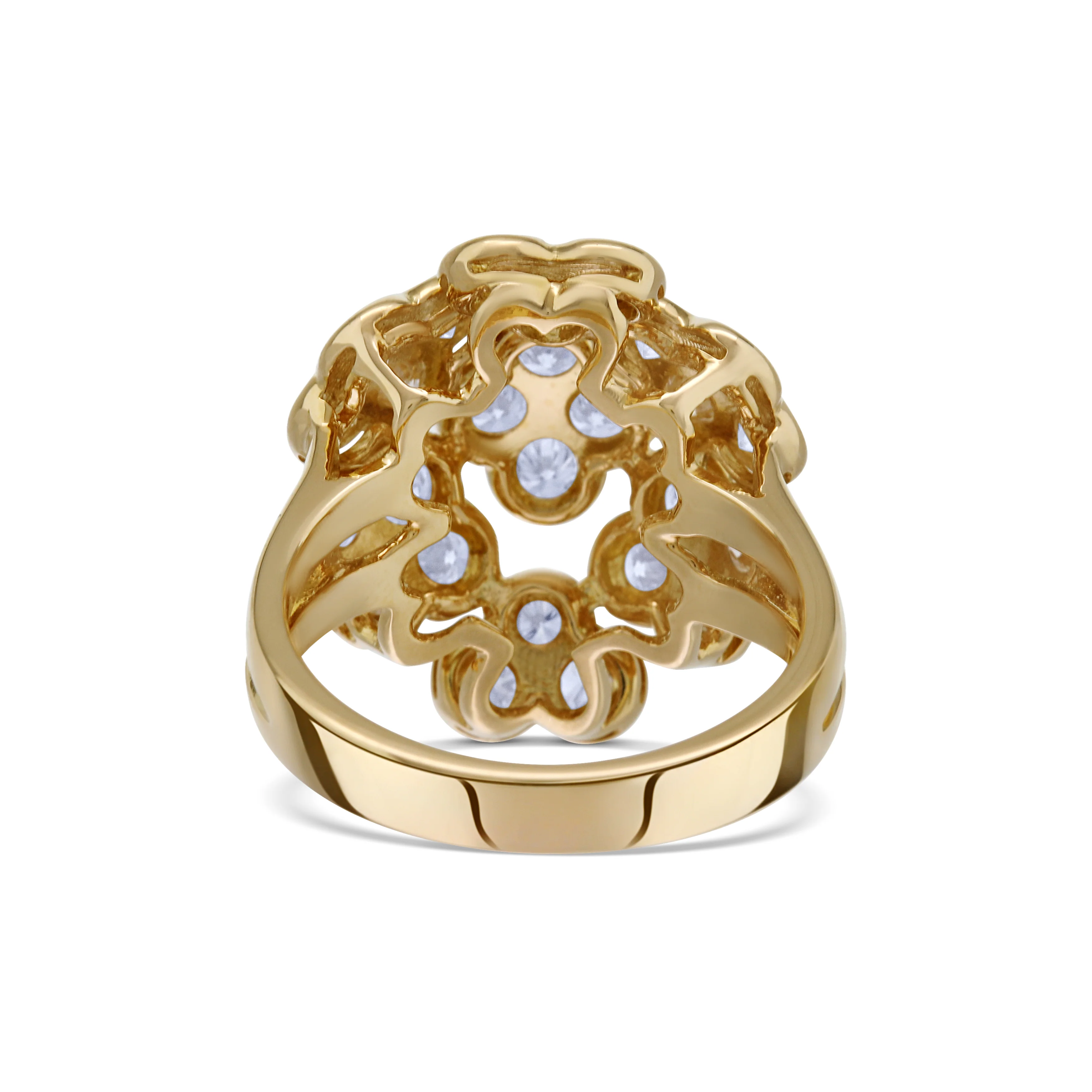 18K Yellow Gold Diamond Flower Bouquet Cocktail Ring - Image 4