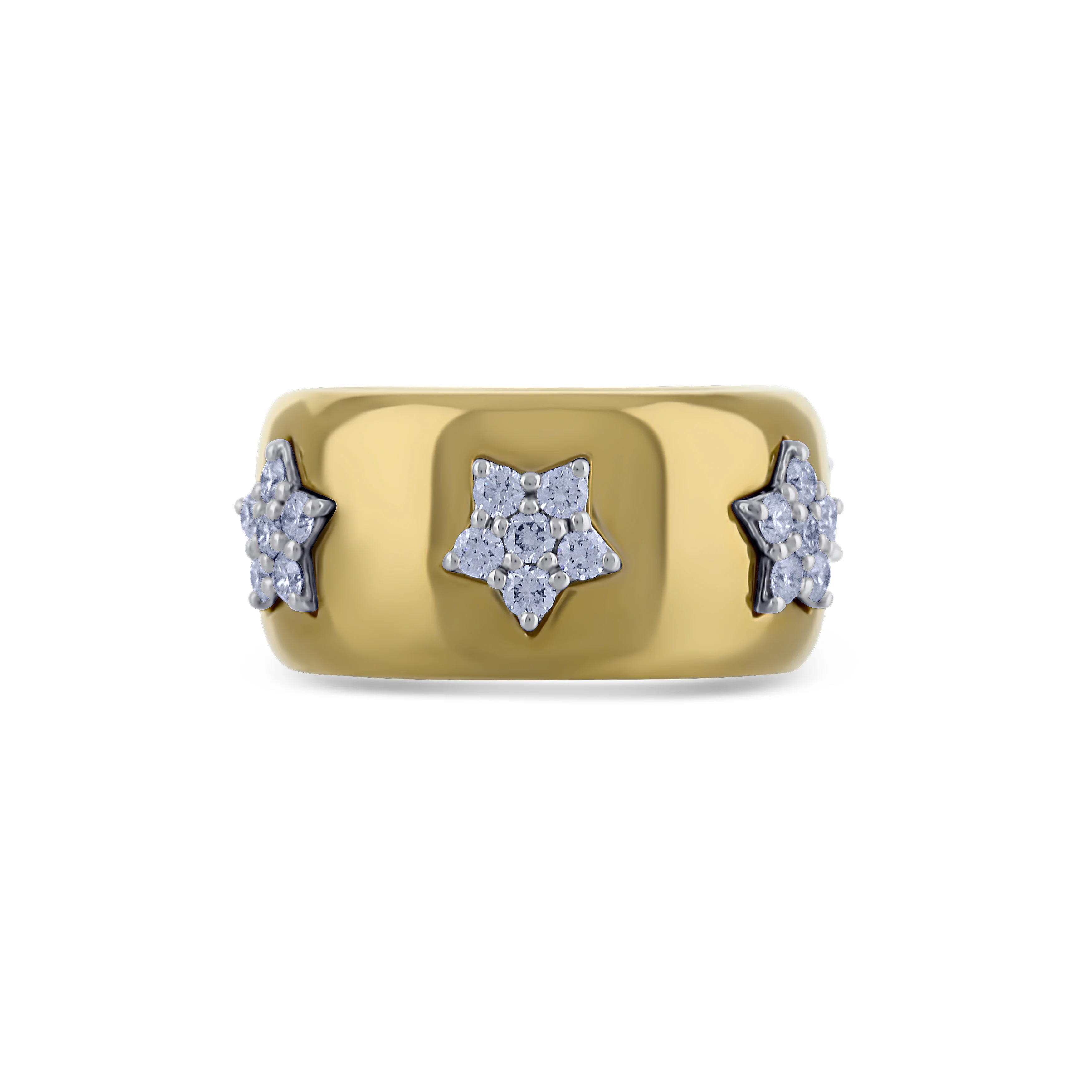 18K Yellow Gold Diamond Star Design Wide Band Ring - Image 3