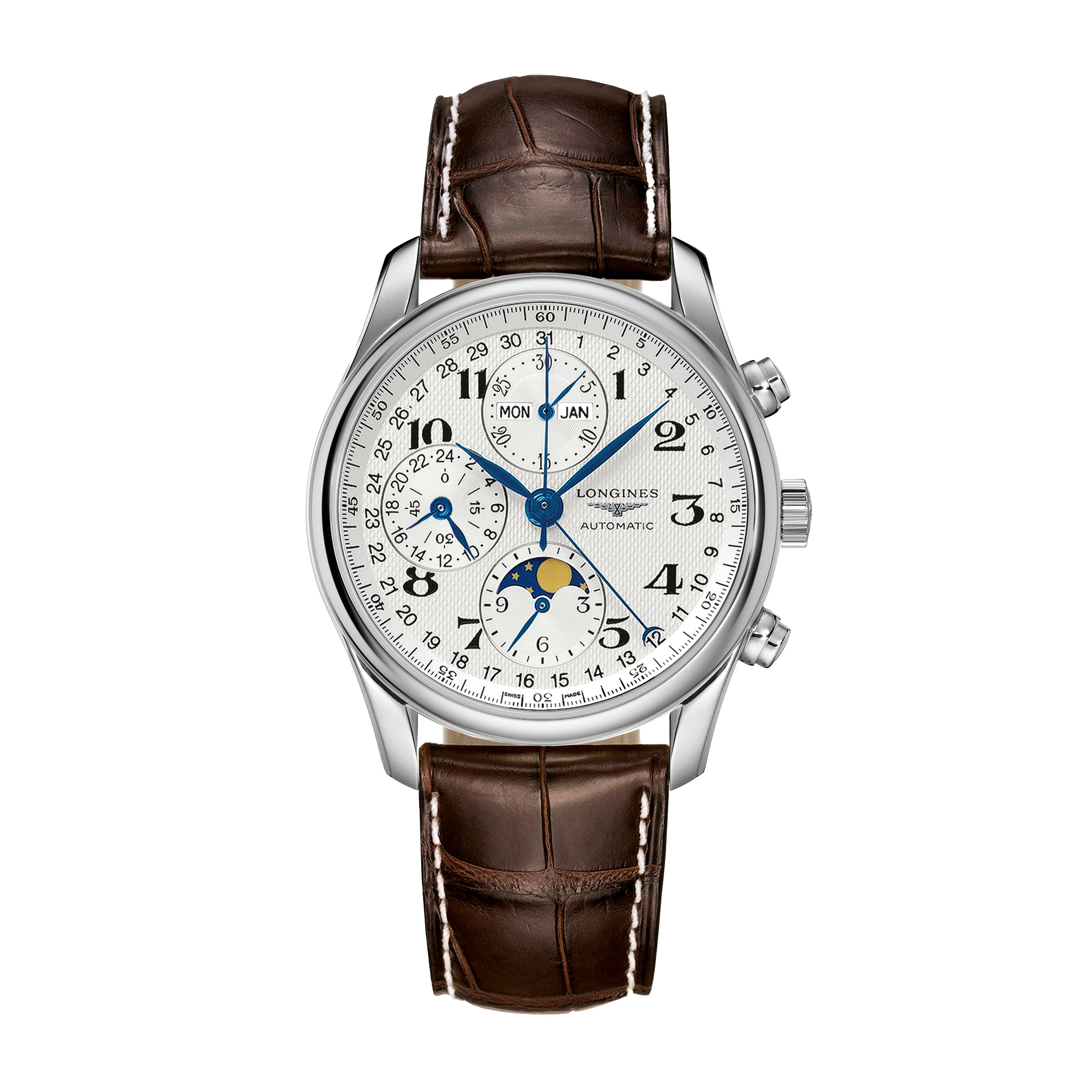 Longines Master Collection Chrono Moonphase Watch, 40mm Silver Dial, L2.673.4.78.3