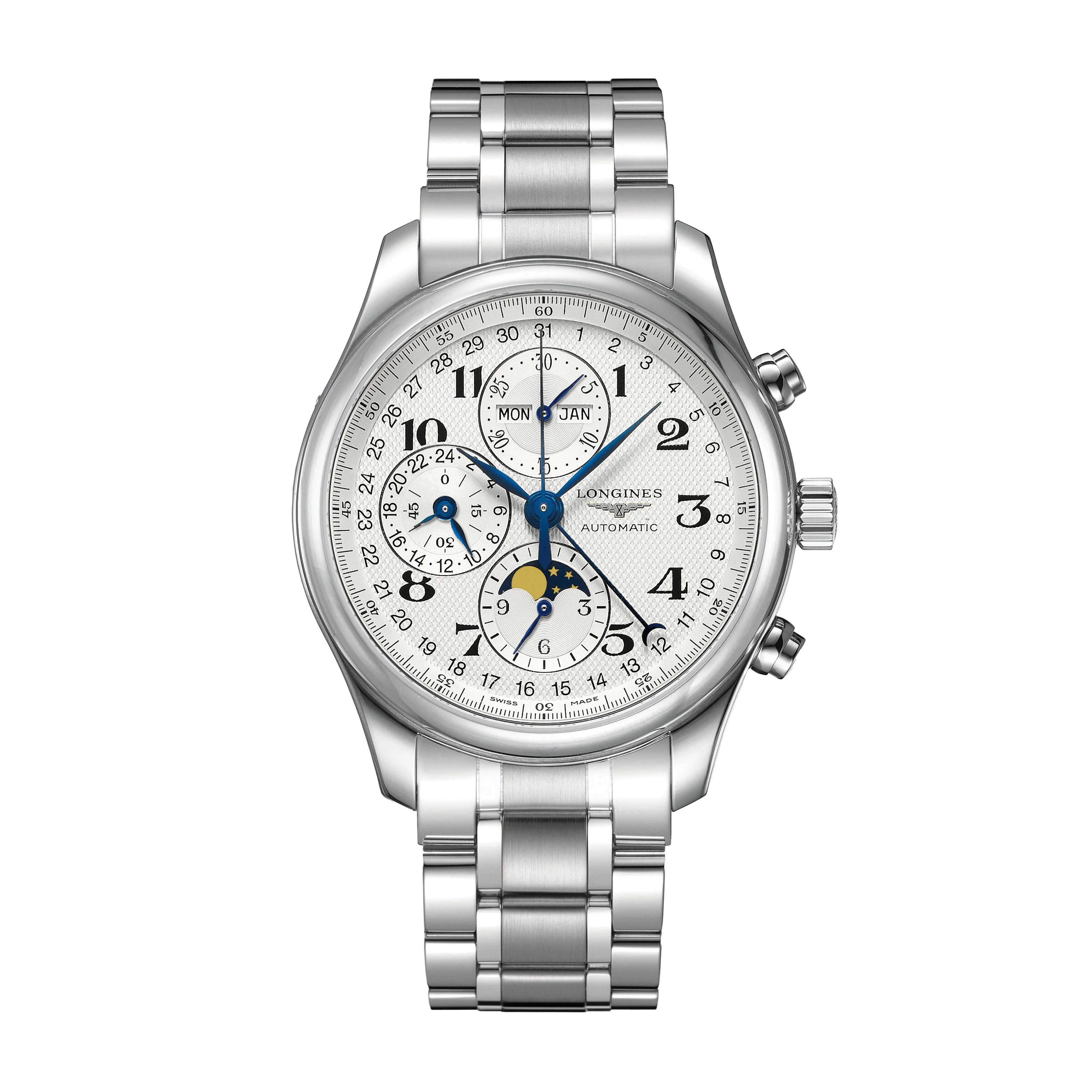 Longines Master Collection Chrono Moonphase Watch, 42mm Silver Dial, L2.773.4.78.6