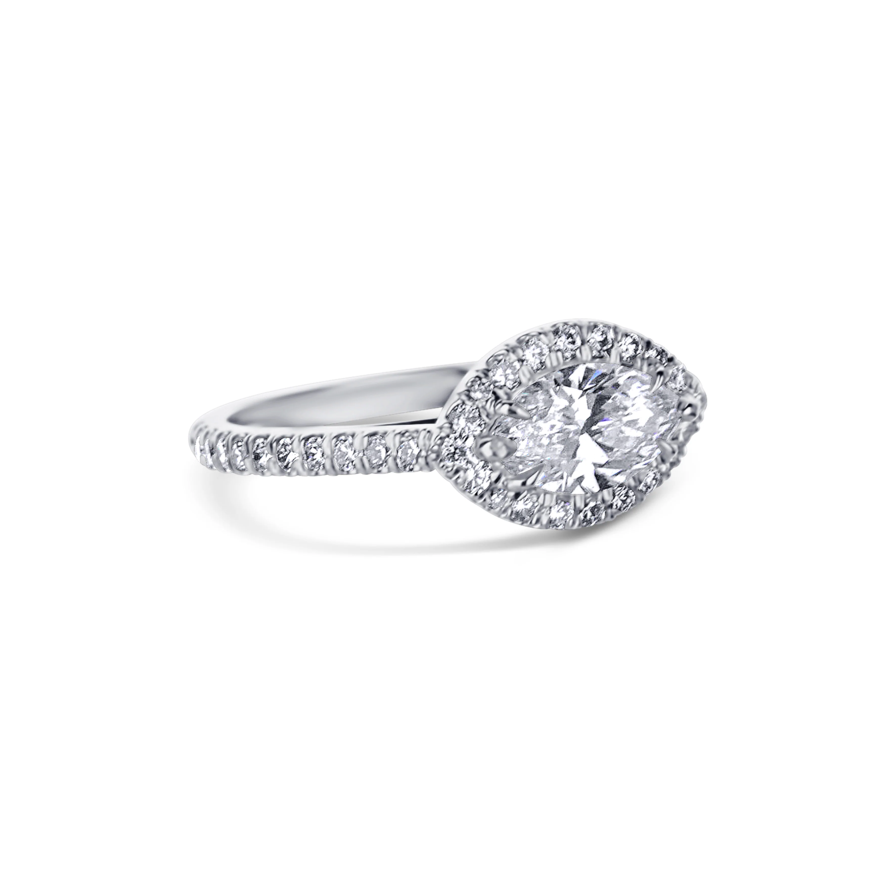 18K White Gold Marquise Center with Diamond Halo Engagement Ring - Image 3