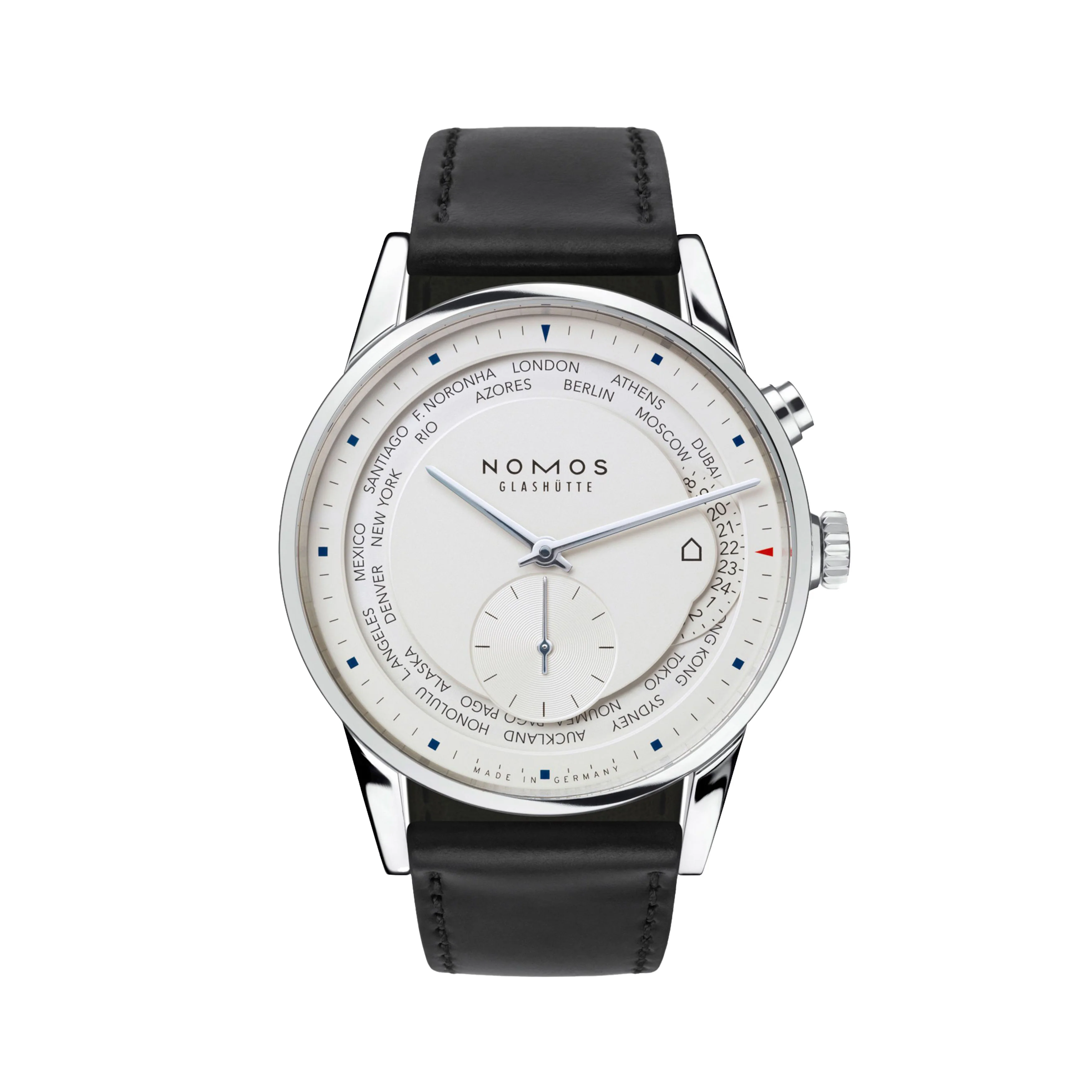 Nomos Glashutte Zürich World Time Watch, 39.9mm White Dial, 805