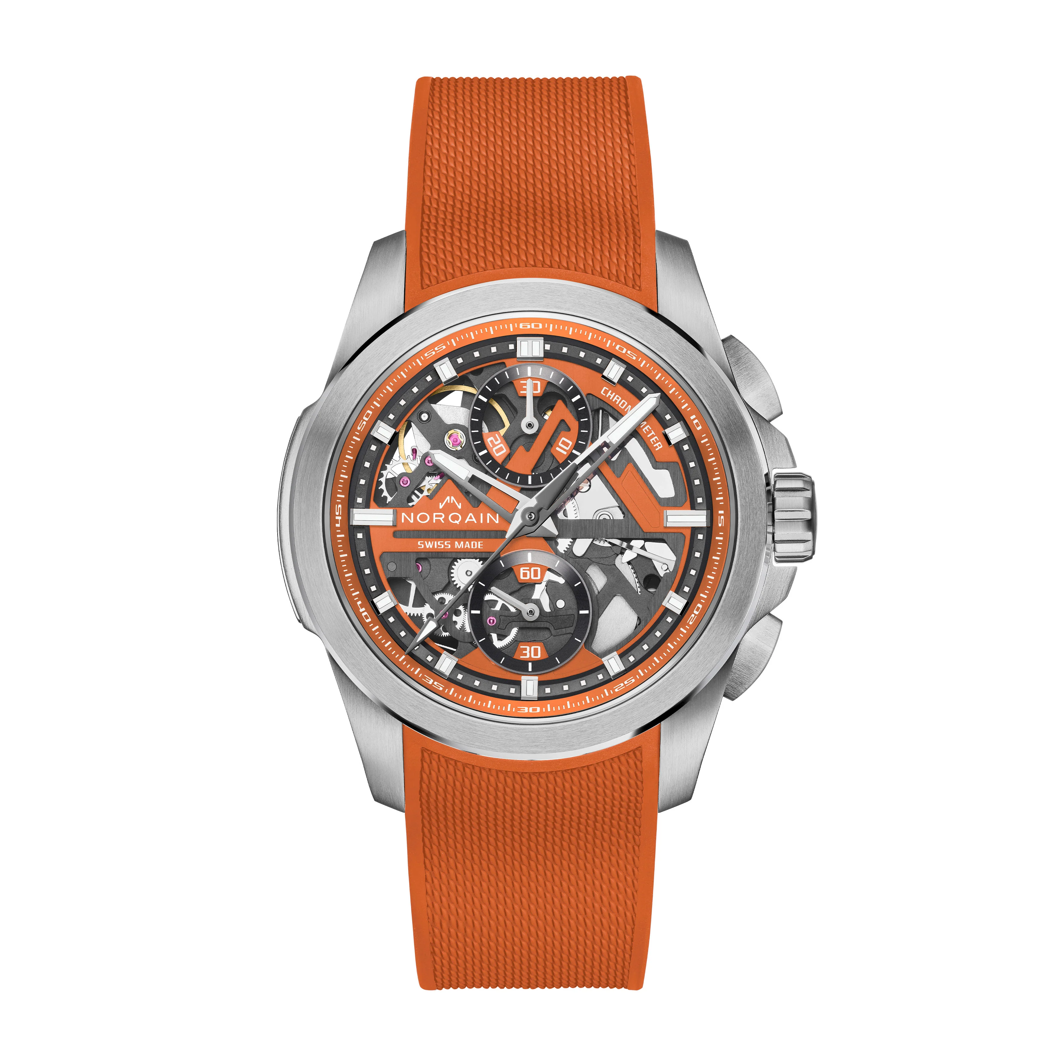 Norqain Independence Skeleton Chrono Watch, 42mm Orange Dial, N3200.40S01.O01.R01