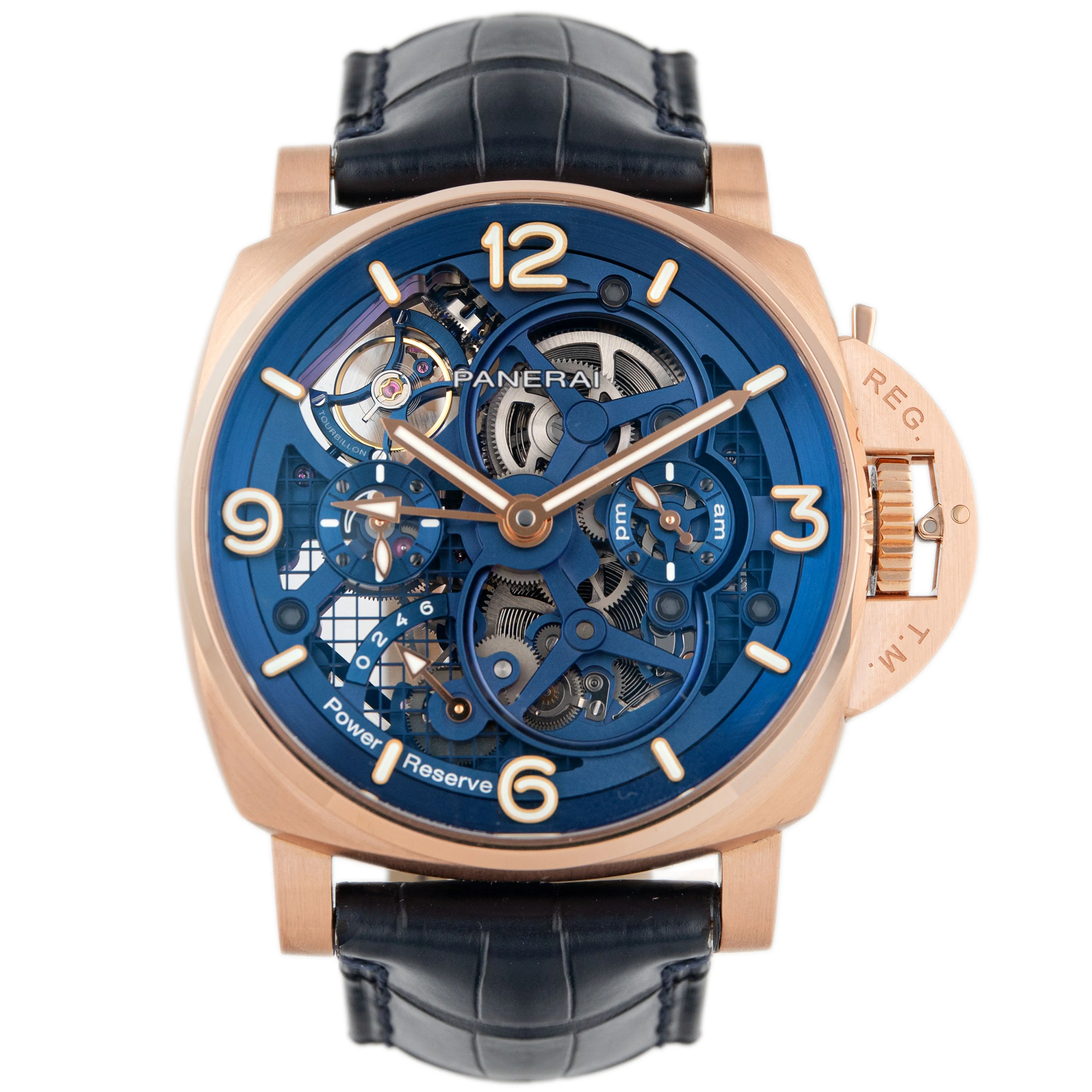 Panerai Luminor Tourbillon GMT Rose Gold Skeleton Dial 47mm Pam01060 Full Set