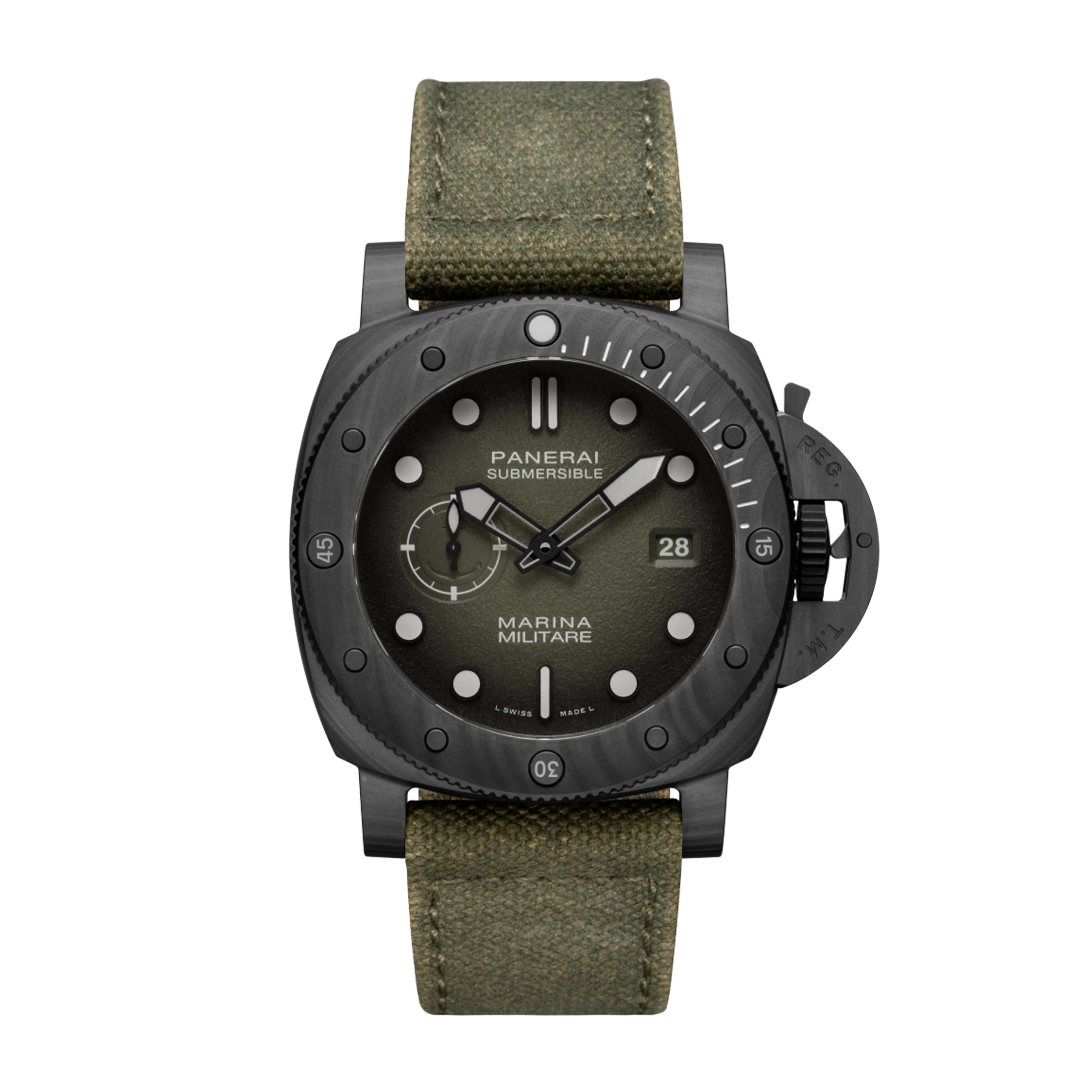 Panerai Submersible Marina Militare Carbotech Watch, 44mm Green Dial, PAM01698
