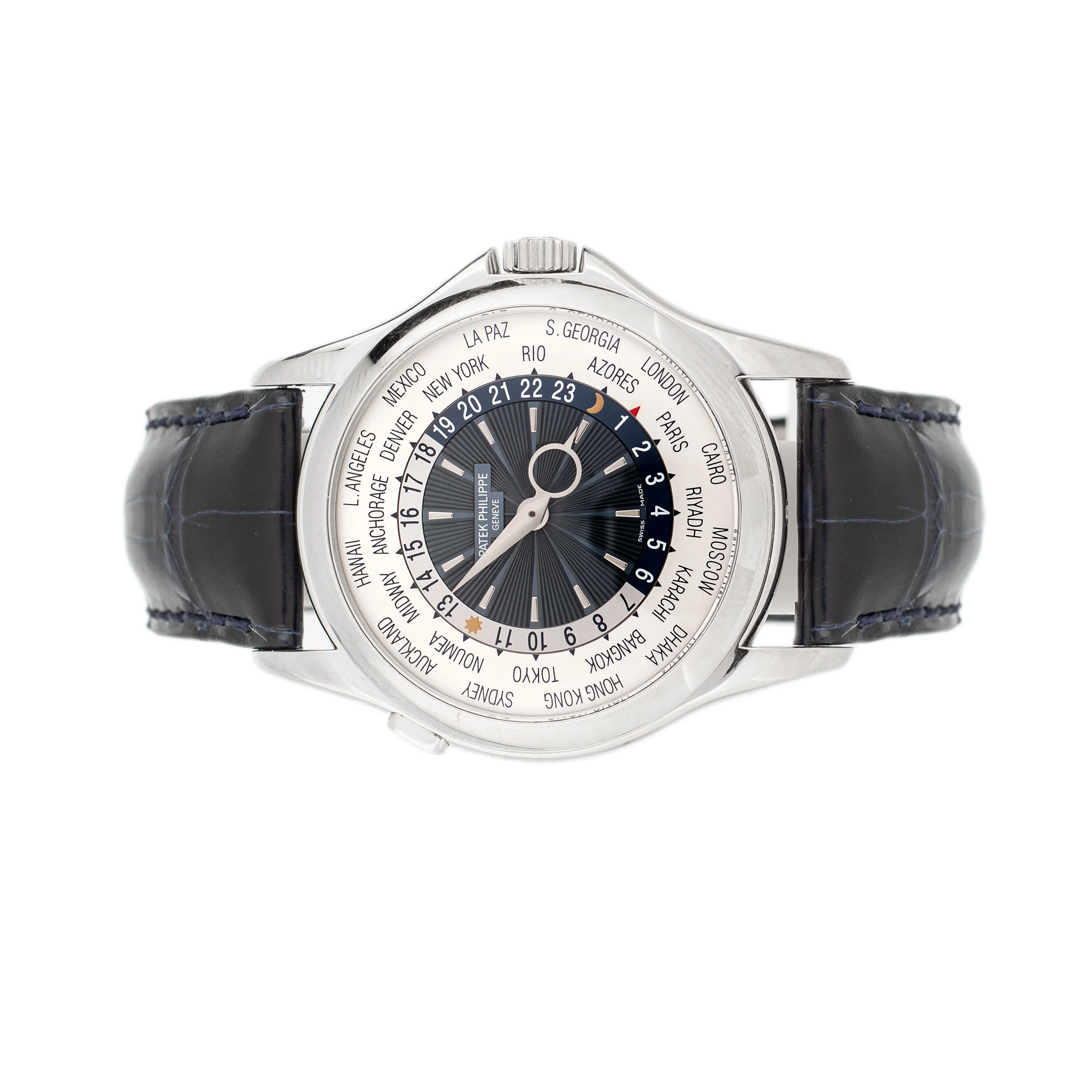 Patek Philippe Complications World Time Platinum Blue Dial 39.5mm 5130P Full Set - Image 2