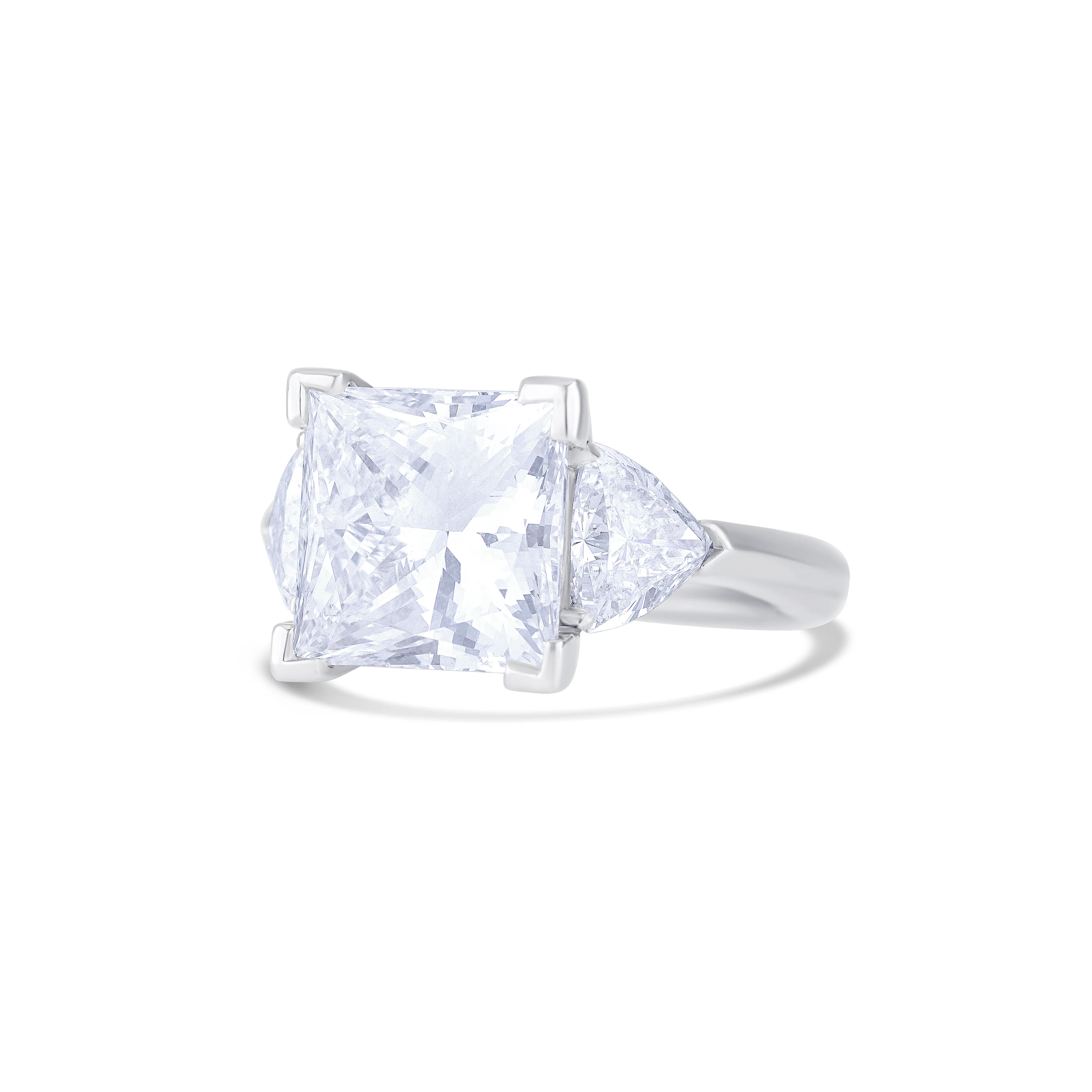 Platinum & 14K White Gold Brilliant Cut Diamond with Trillion Cut Side Stones Engagement Ring - Image 2