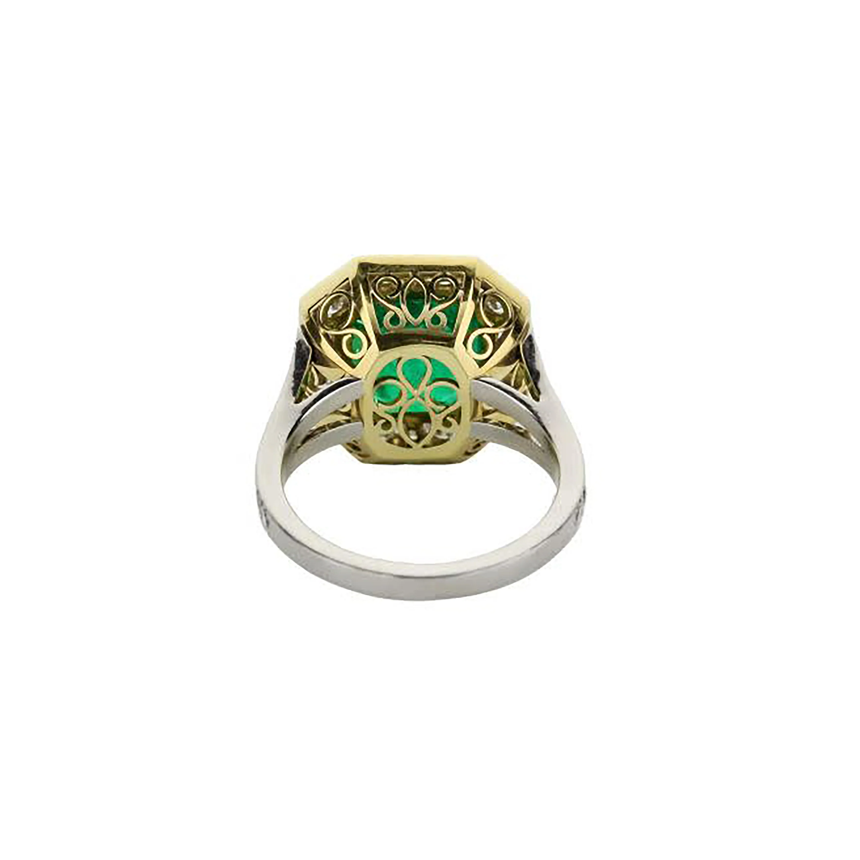 Platinum & 18K Yellow Gold Emerald Diamond Halo Ring - Image 4