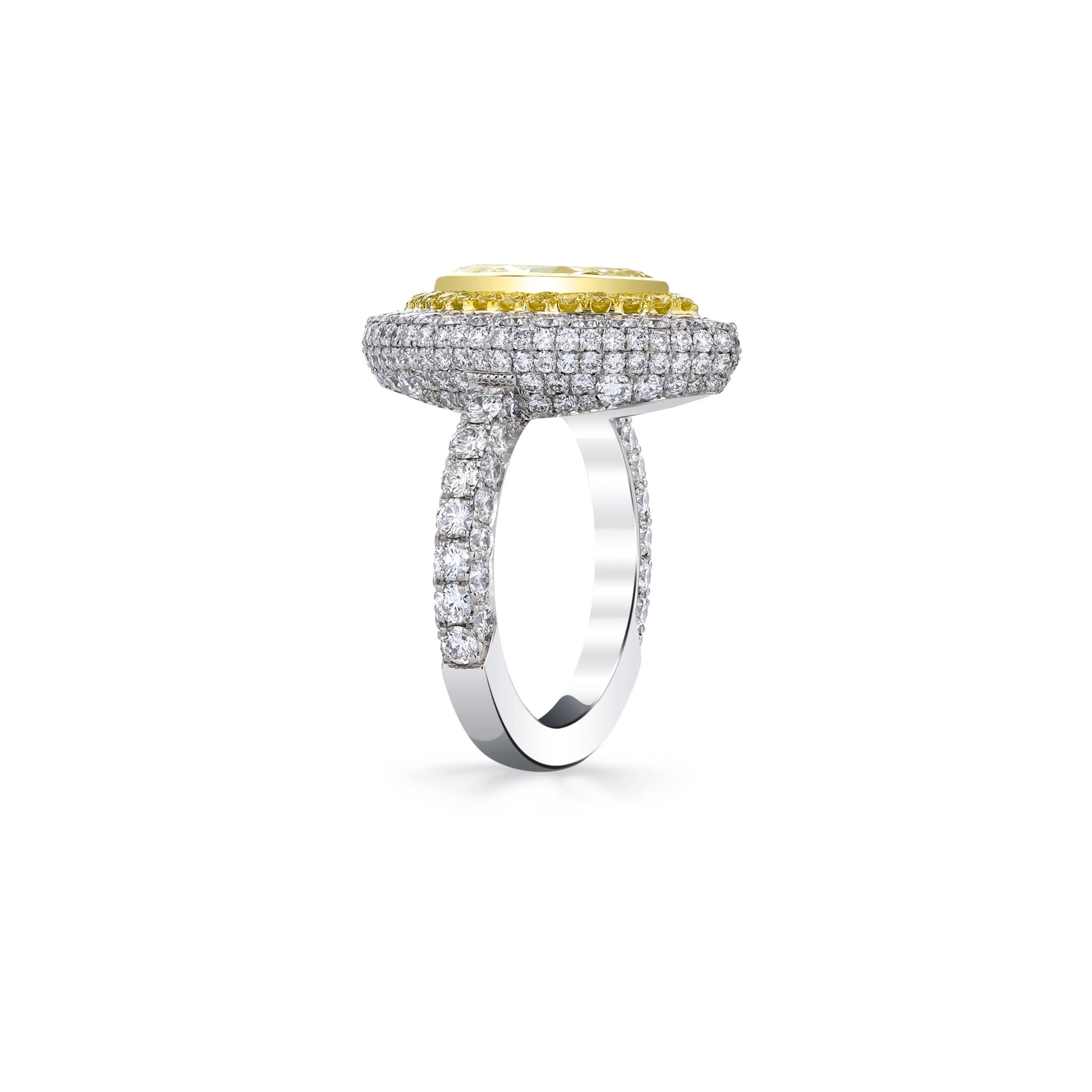 Platinum and 18k Yellow Gold Marquise Fancy Light Yellow Diamond Double Halo Pavé Engagement Ring - Image 2
