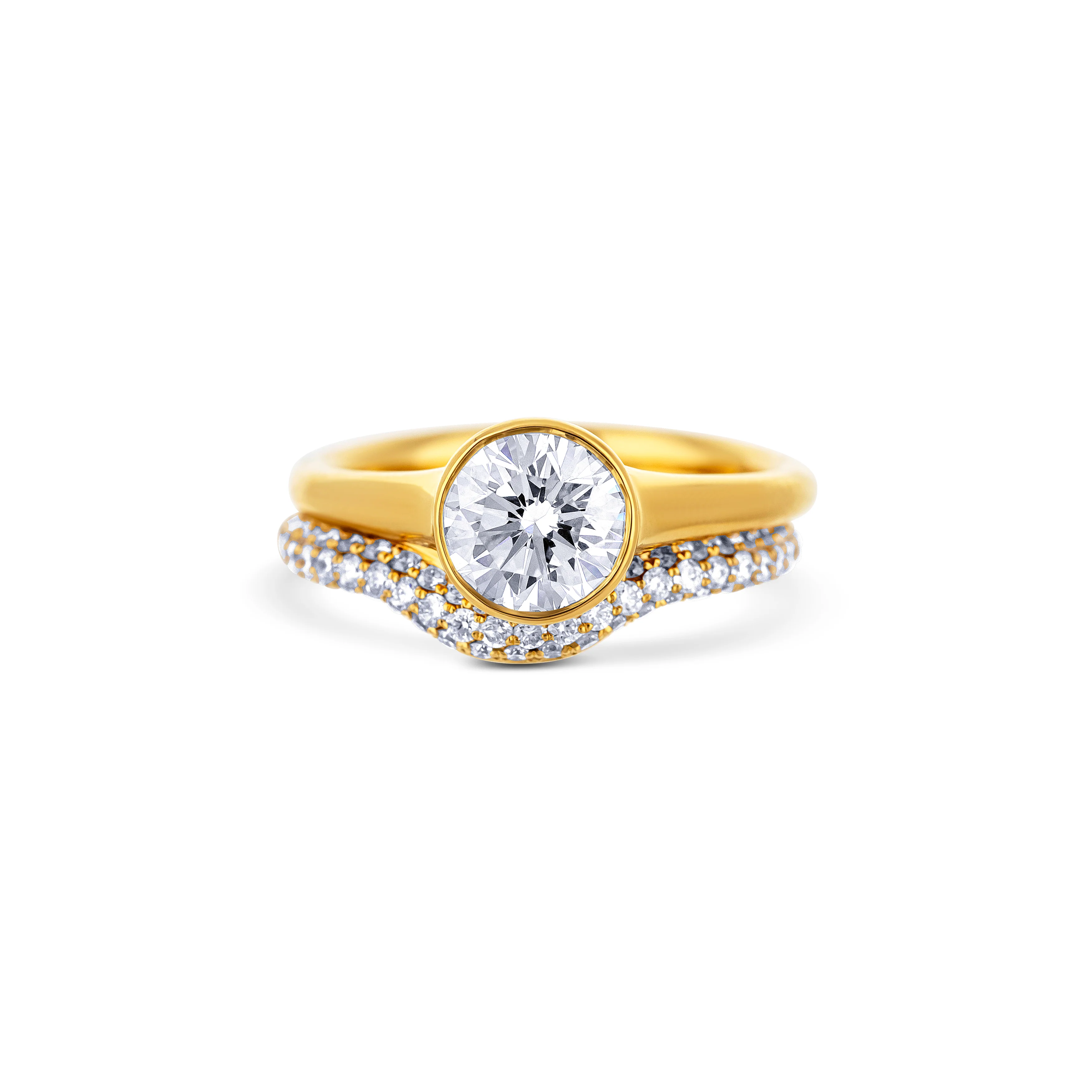 18K Rose Gold Bezel-Set Round Diamond Ring with Micro Shadow Band