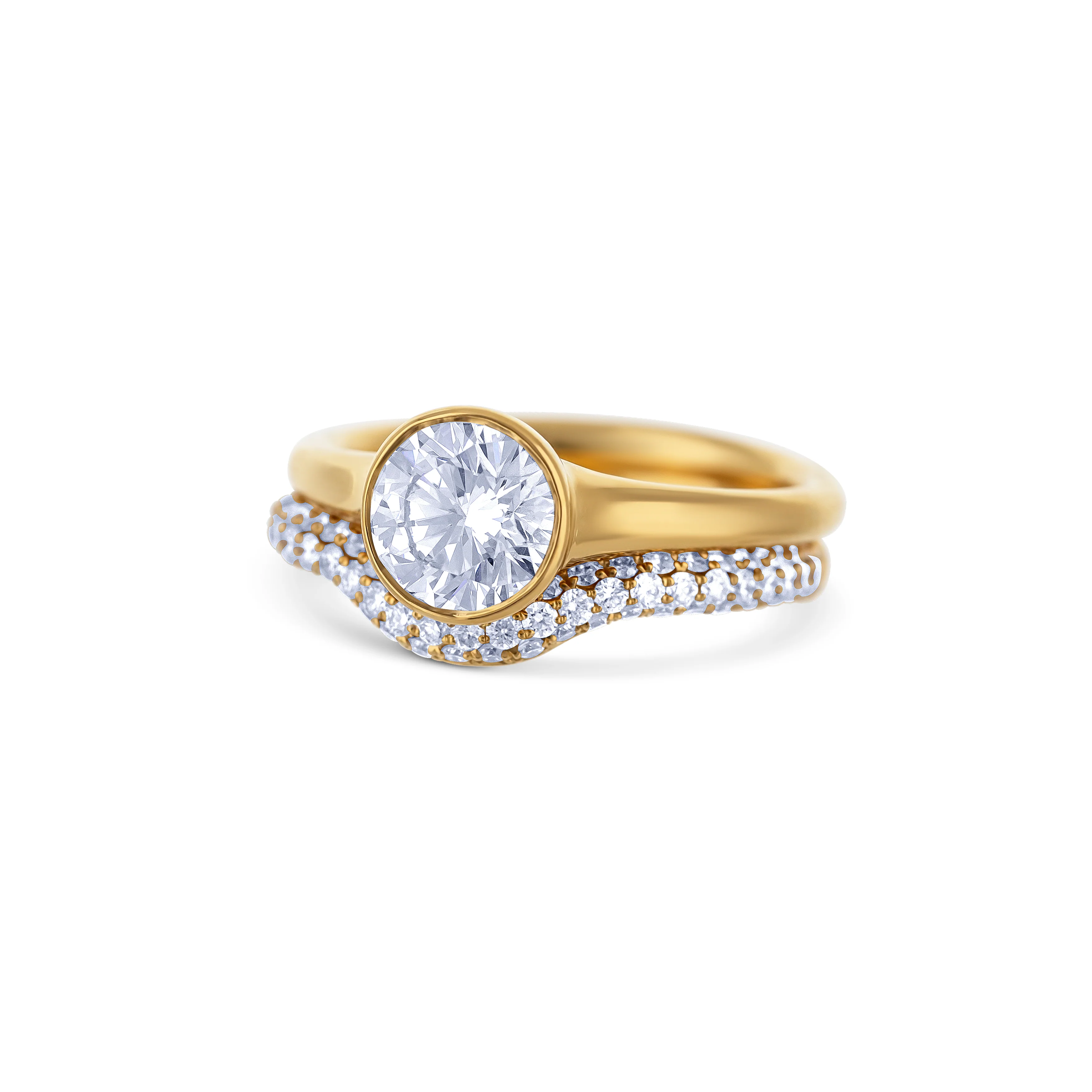 18K Rose Gold Bezel-Set Round Diamond Ring with Micro Shadow Band - Image 2