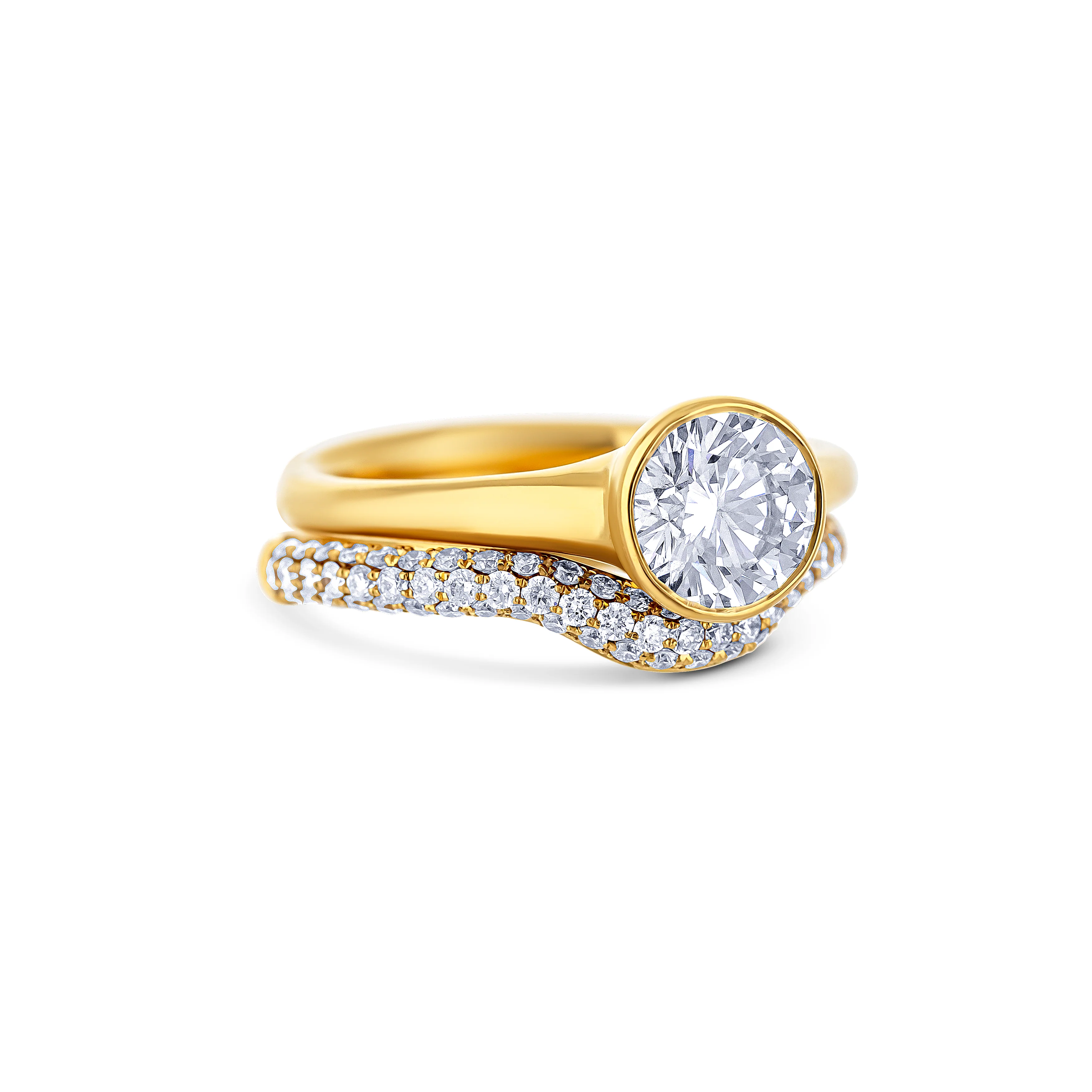 18K Rose Gold Bezel-Set Round Diamond Ring with Micro Shadow Band - Image 3