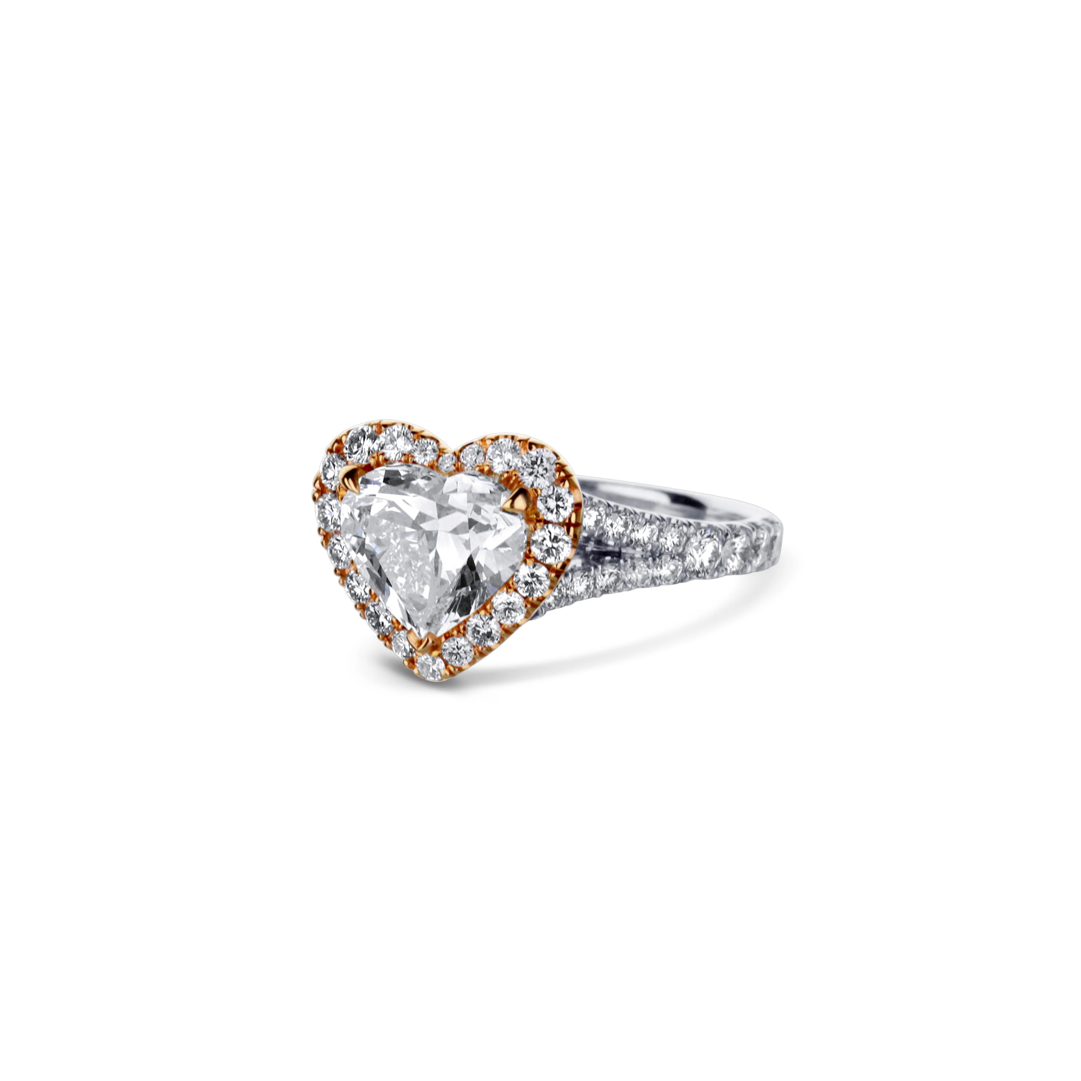 Platinum And Rose Gold Heart Diamond Halo Engagement Ring - Image 2