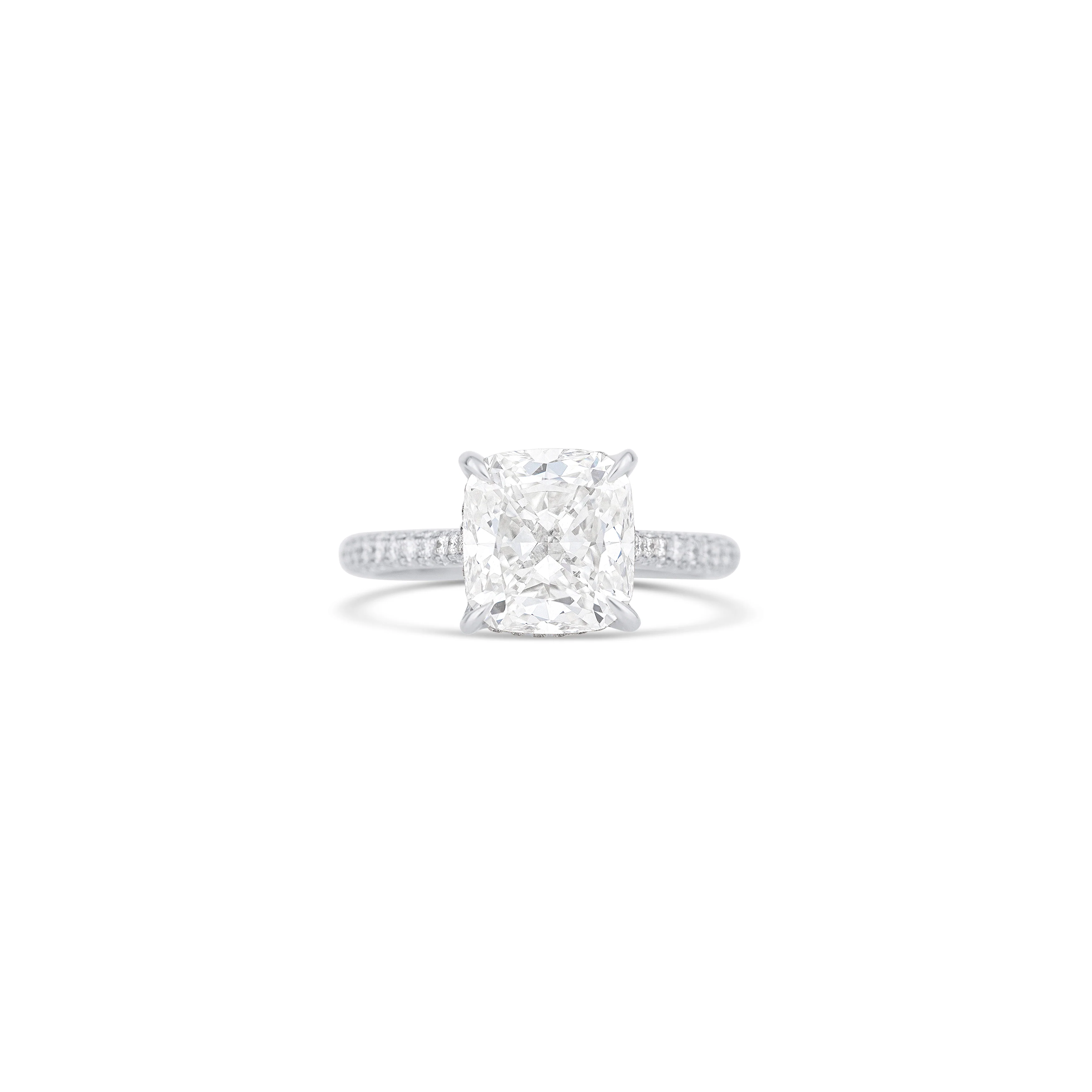 Platinum Cushion Diamond Three Row Micro Engagement Ring