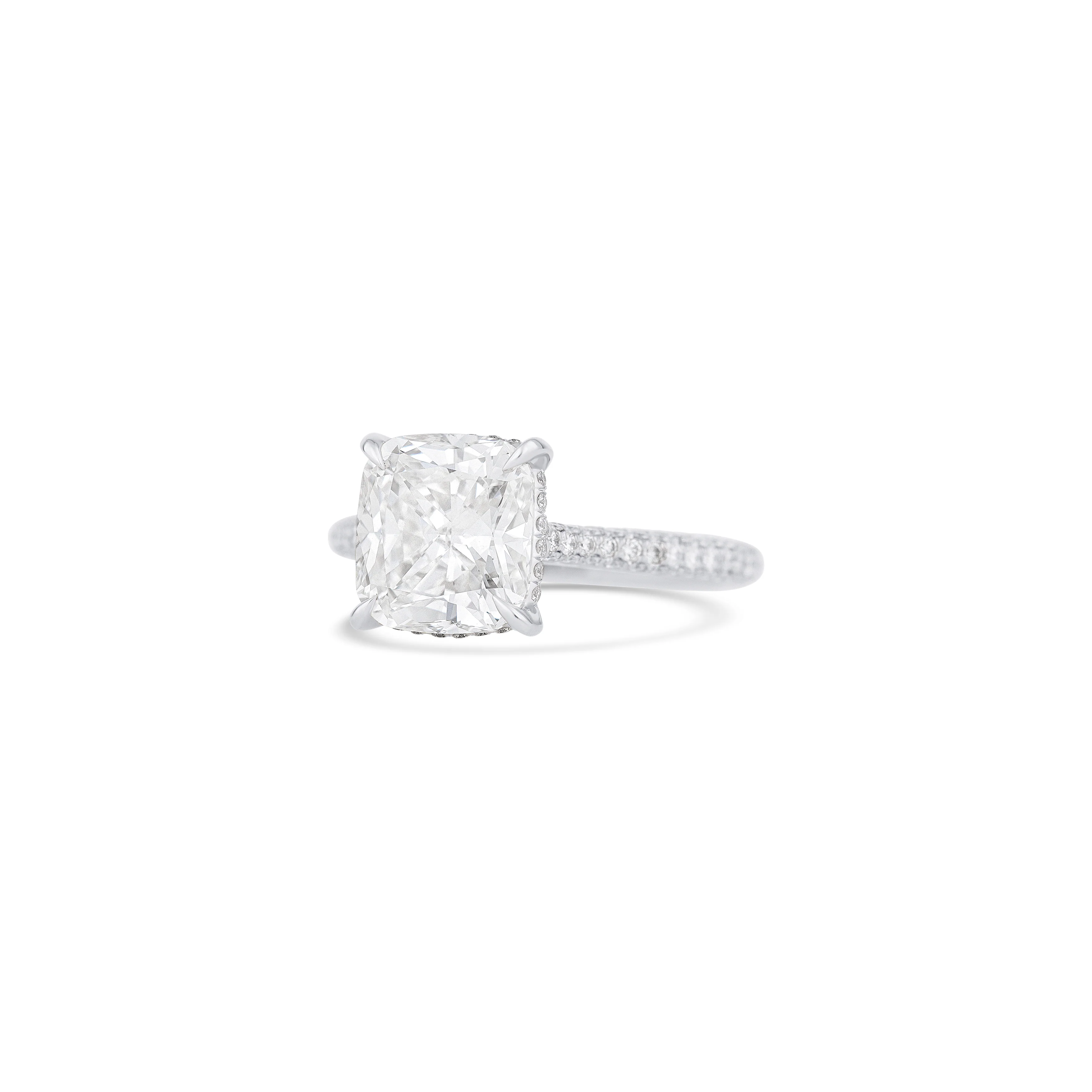 Platinum Cushion Diamond Three Row Micro Engagement Ring - Image 2