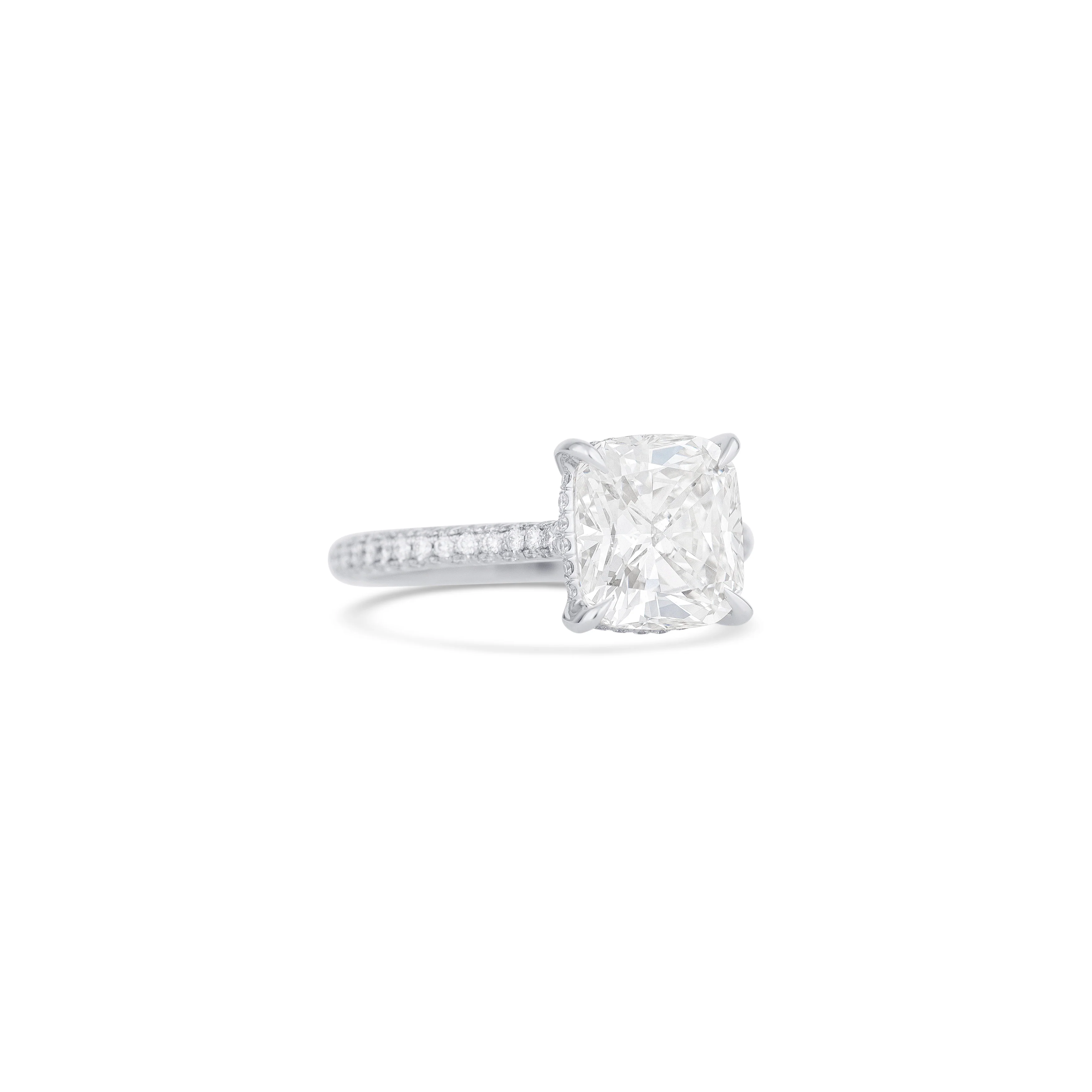 Platinum Cushion Diamond Three Row Micro Engagement Ring - Image 3