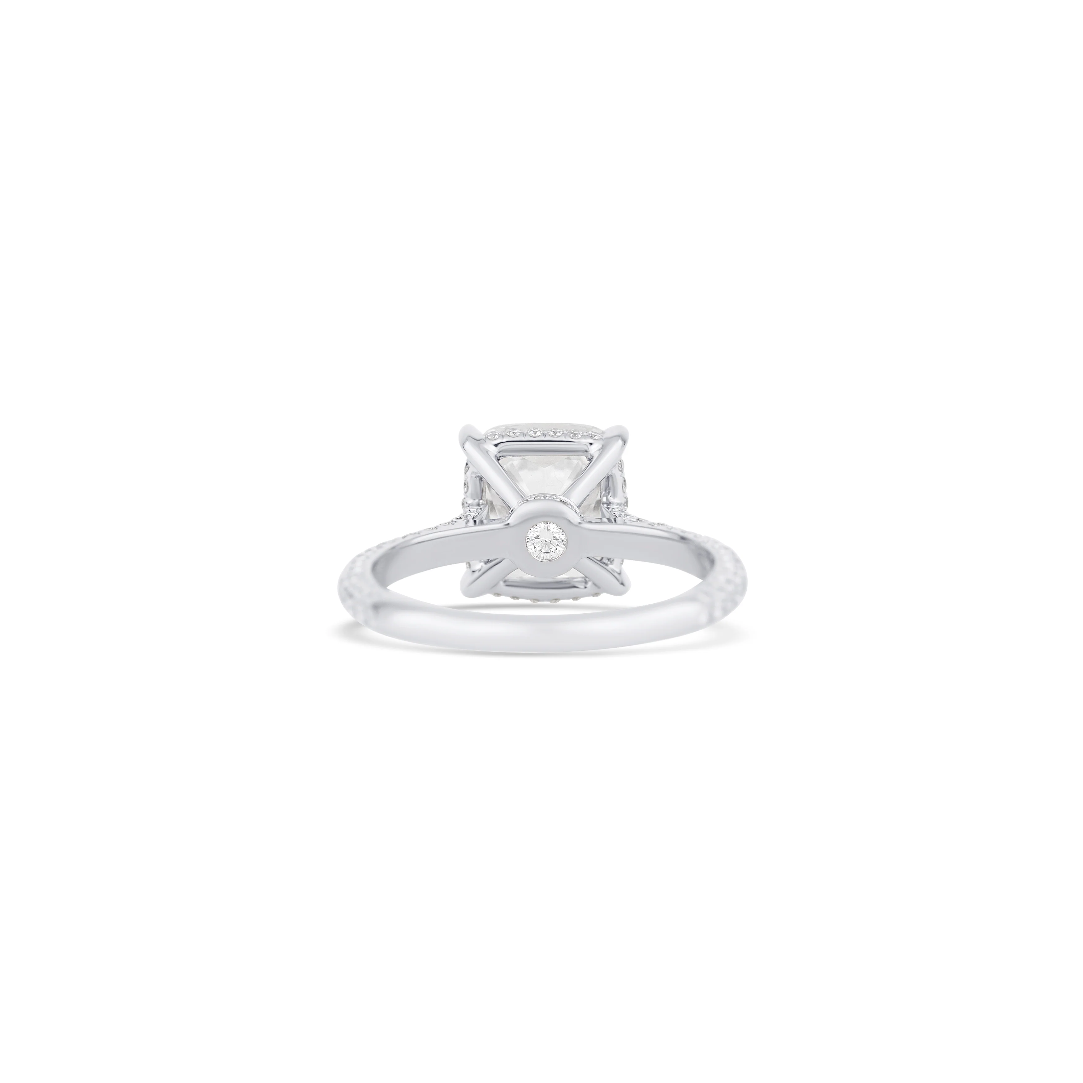Platinum Cushion Diamond Three Row Micro Engagement Ring - Image 4