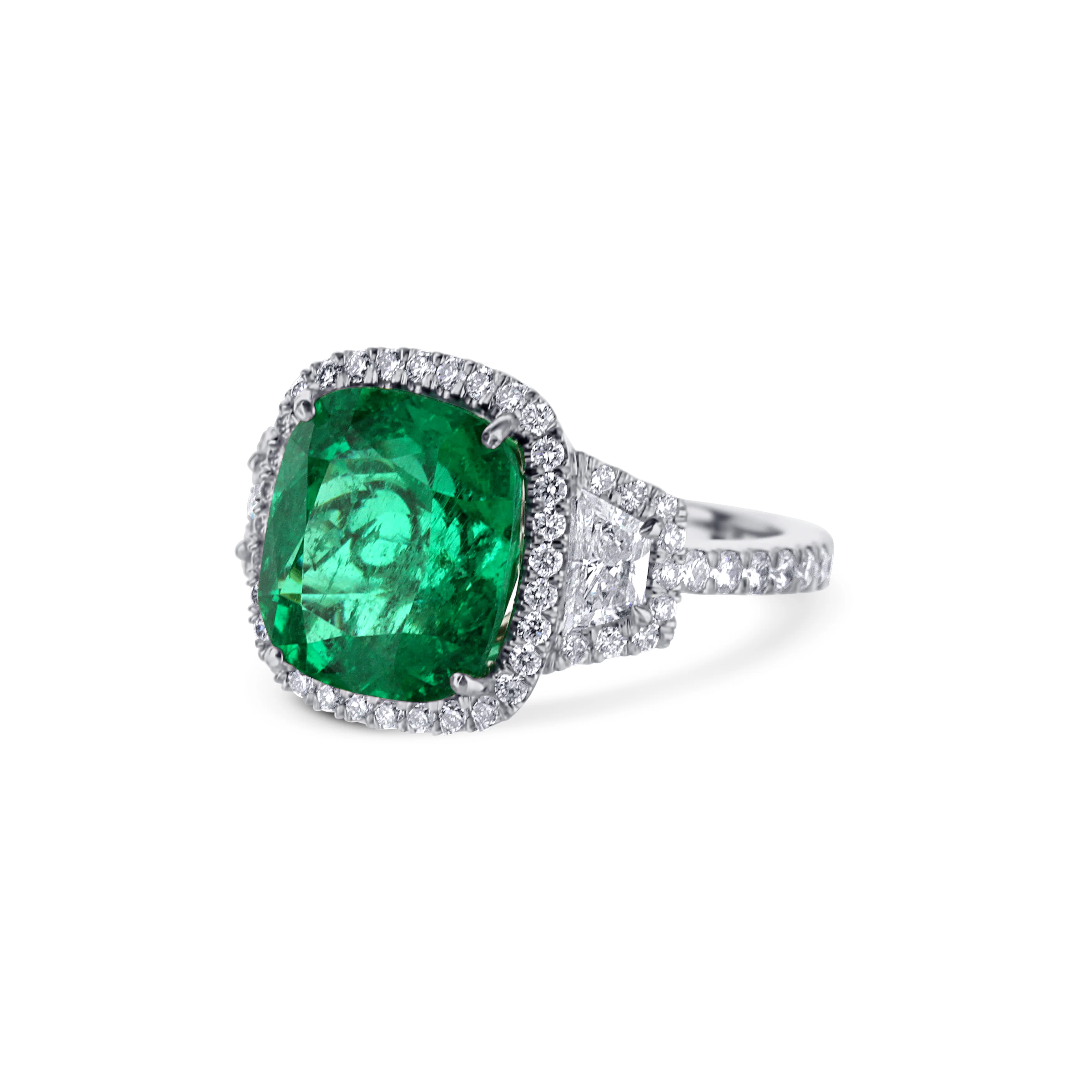 Platinum Cushion Emerald Center Diamond Halo - Image 2