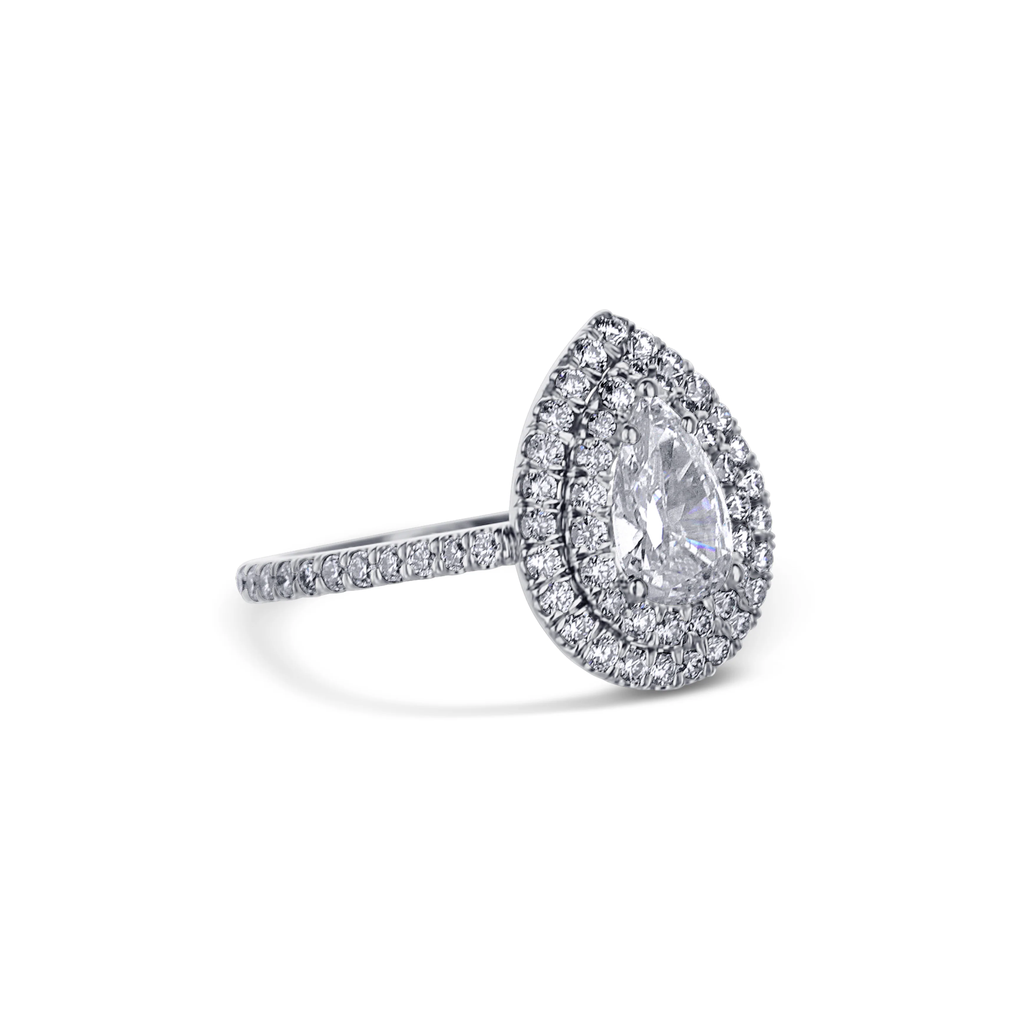 Platinum Double Halo With A 0.79 Carat Pear Diamond Ring - Image 2