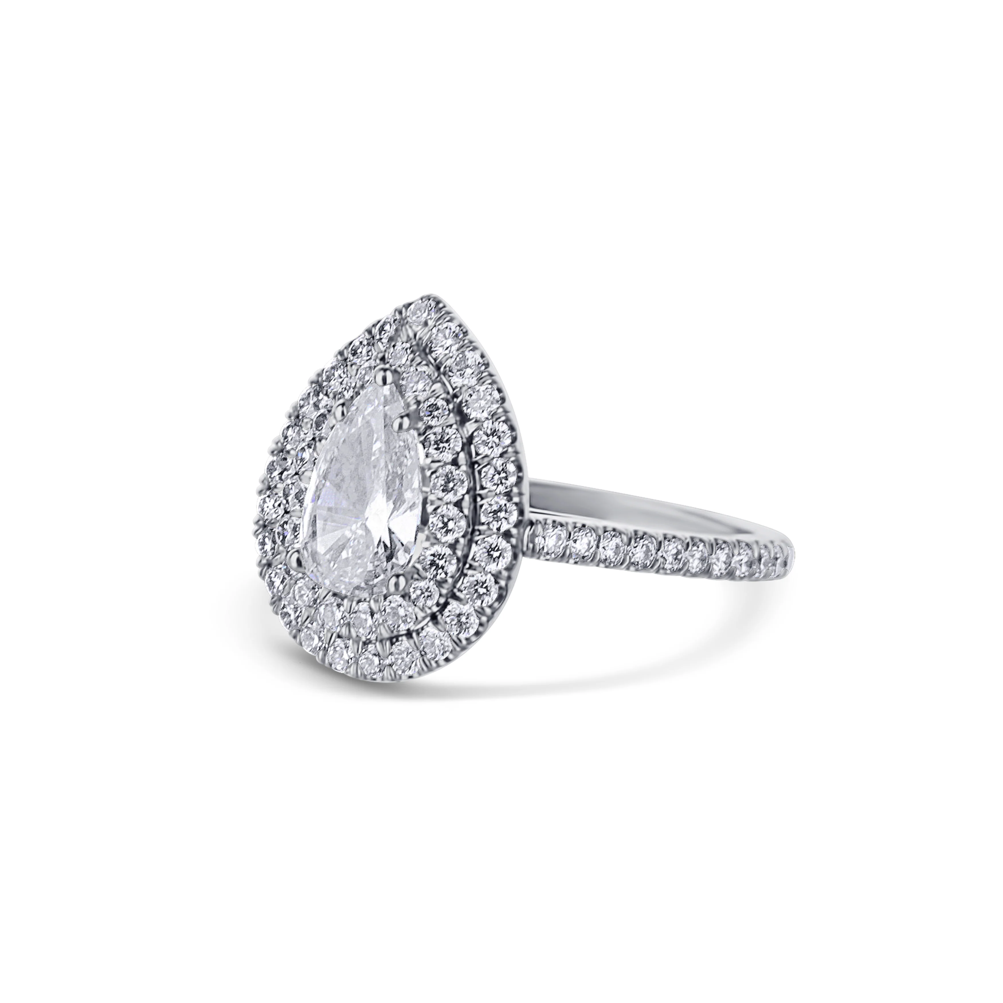 Platinum Double Halo With A 0.79 Carat Pear Diamond Ring - Image 3
