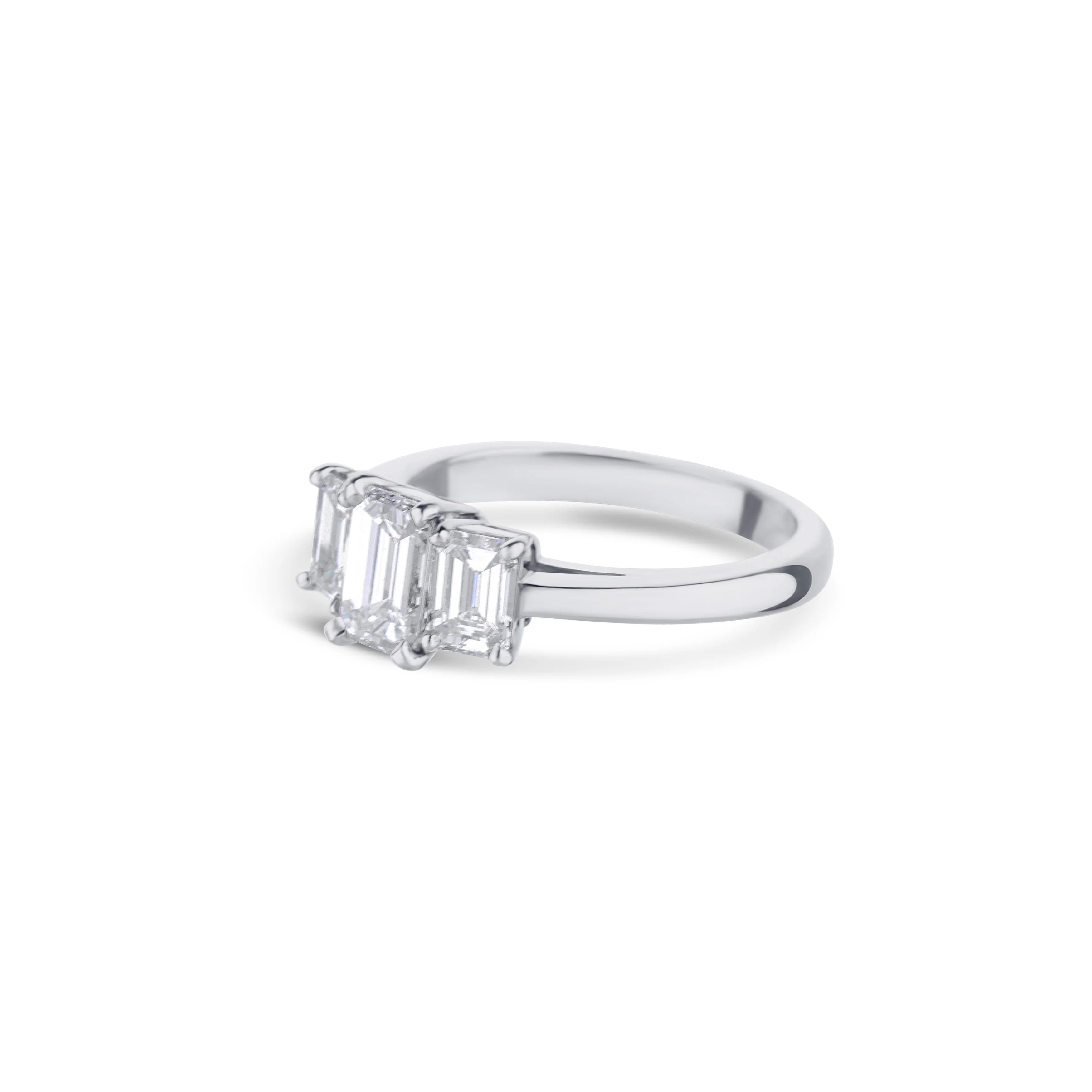 Platinum Emerald Cut Diamond 3 Stone Engagement Ring - Image 2