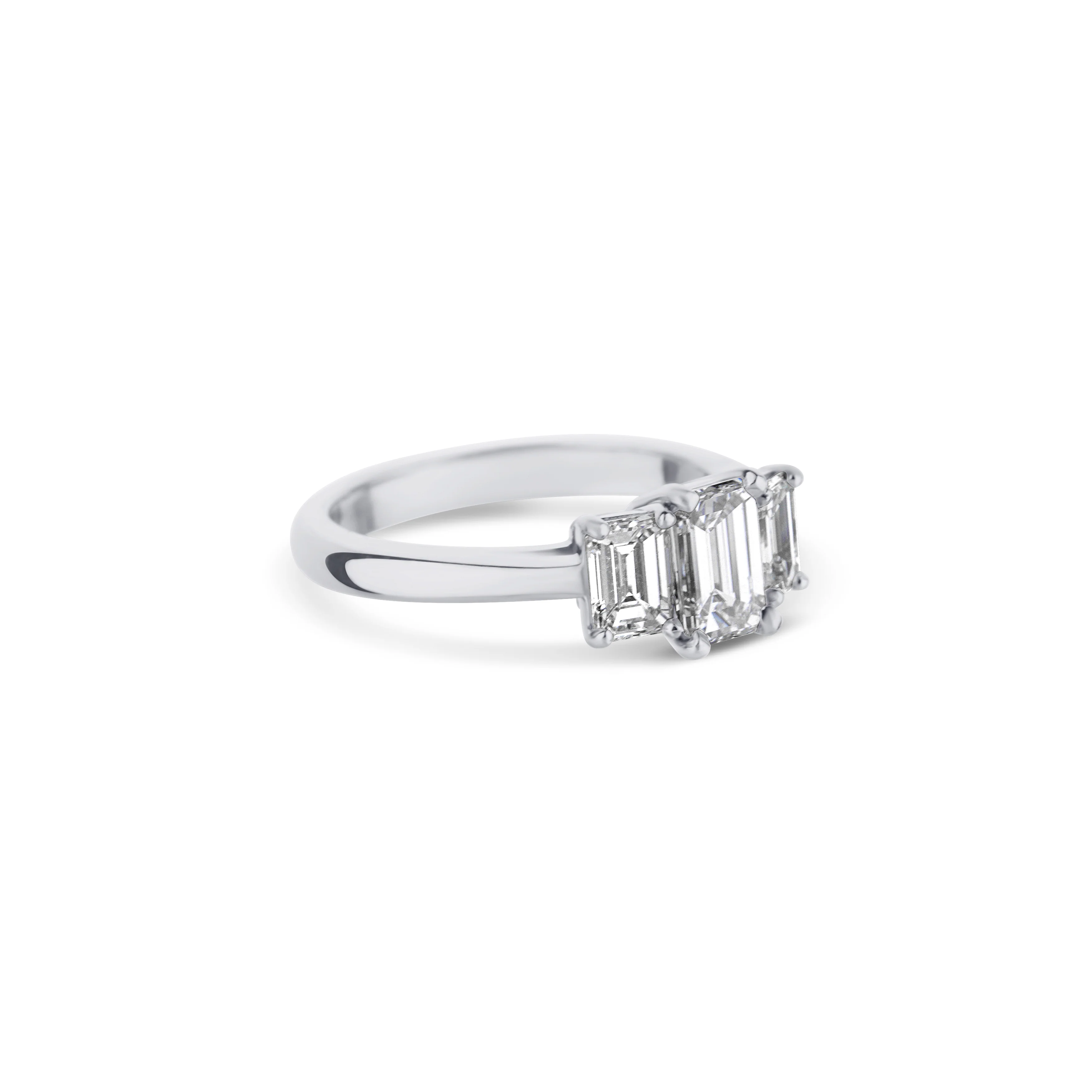 Platinum Emerald Cut Diamond 3 Stone Engagement Ring - Image 3