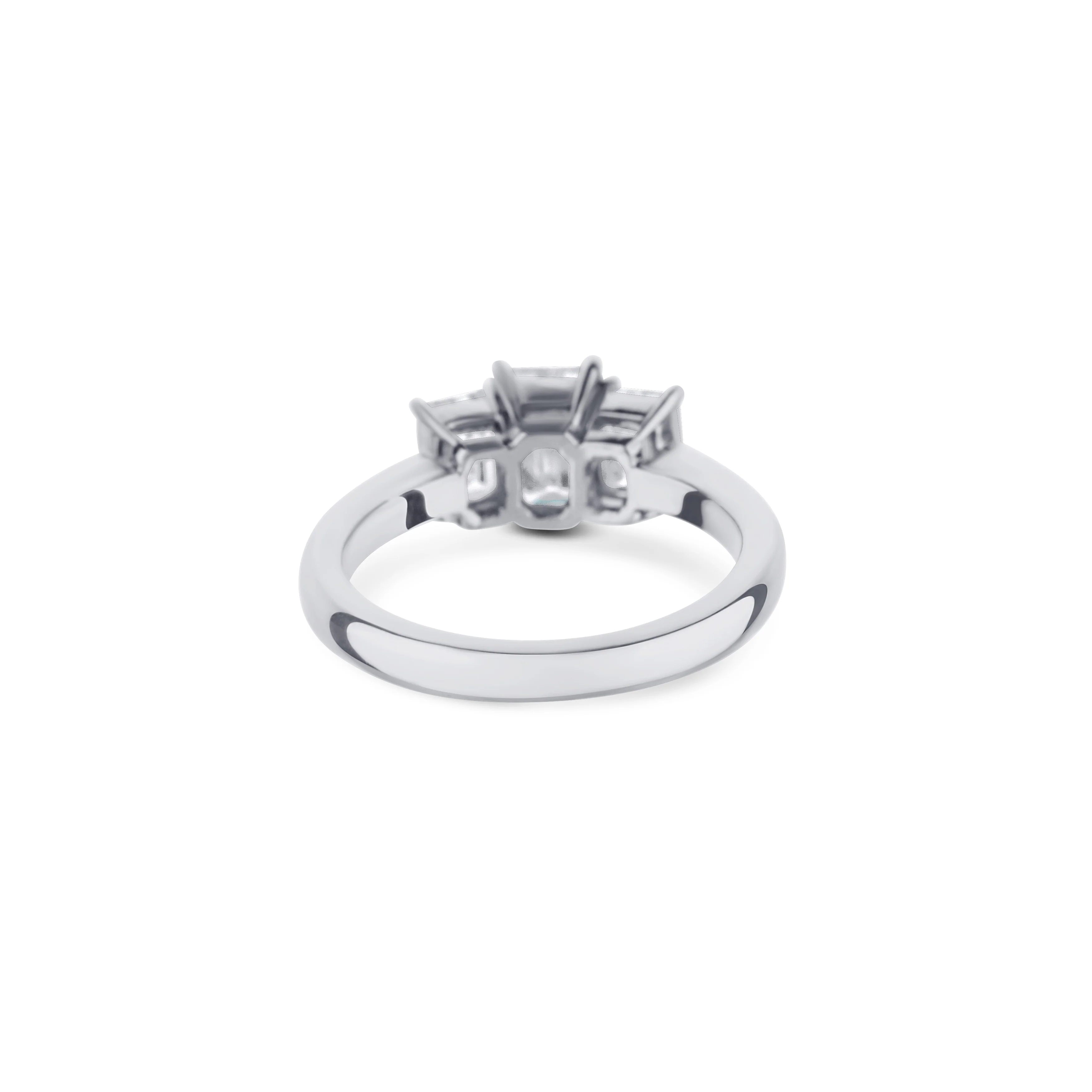 Platinum Emerald Cut Diamond 3 Stone Engagement Ring - Image 4