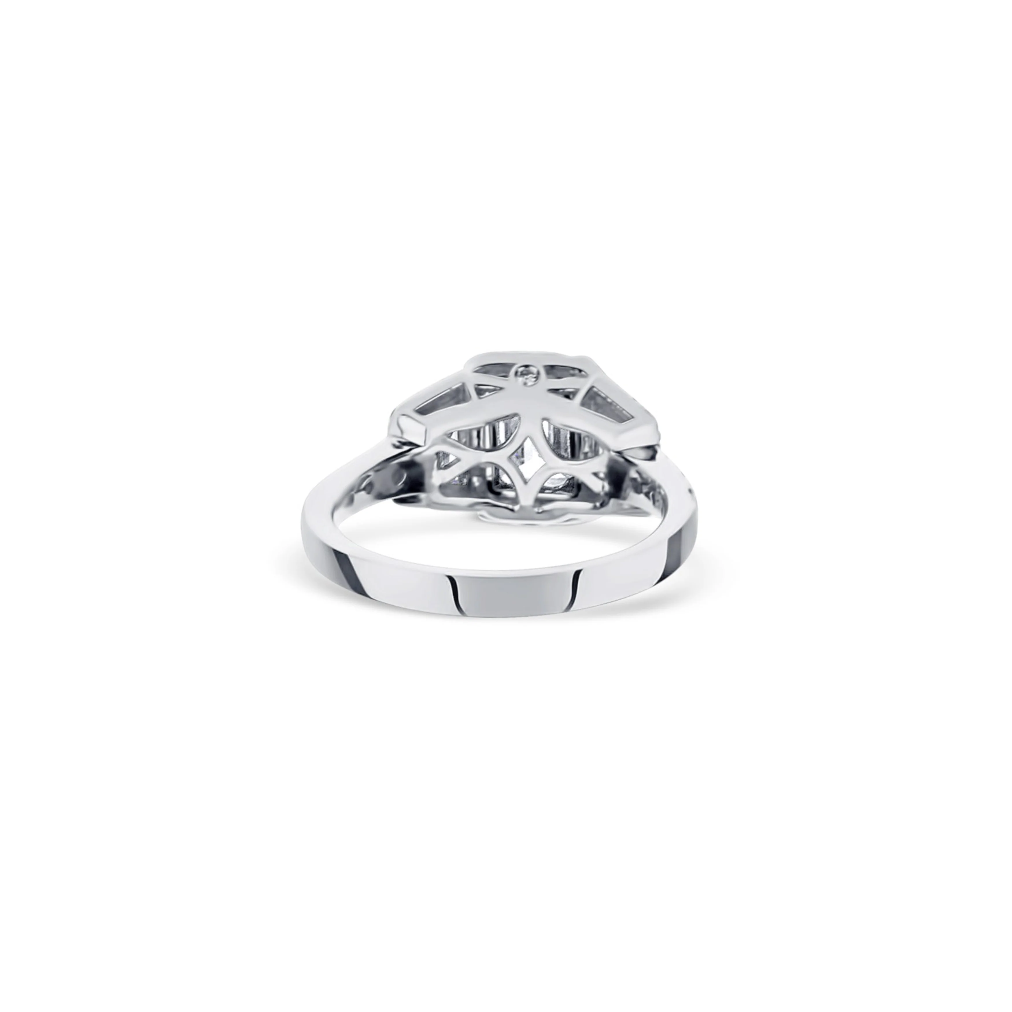 Platinum Emerald Cut Engagement Ring with Baguette Accents & Halo - Image 4