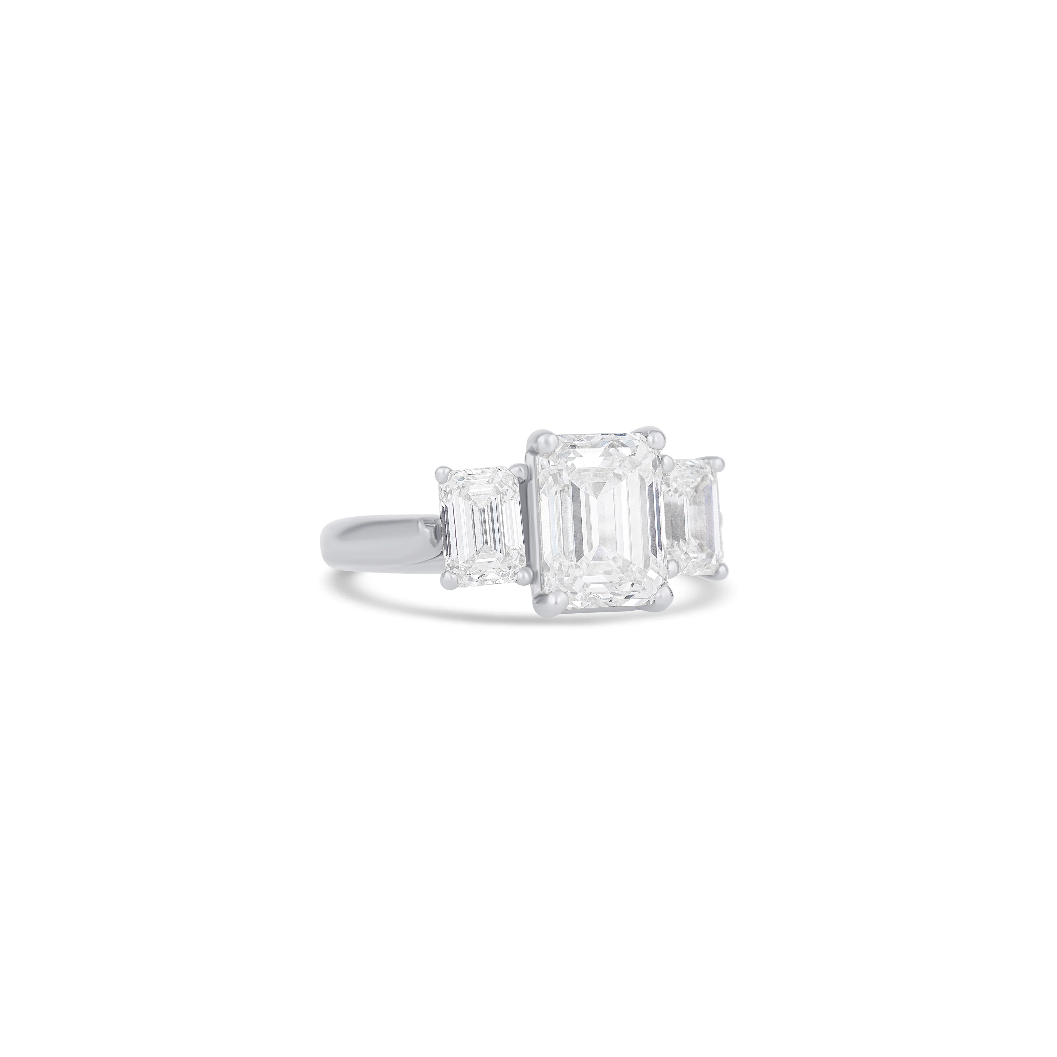 Platinum Emerald Diamond Three Stone Engagement Ring - Image 3