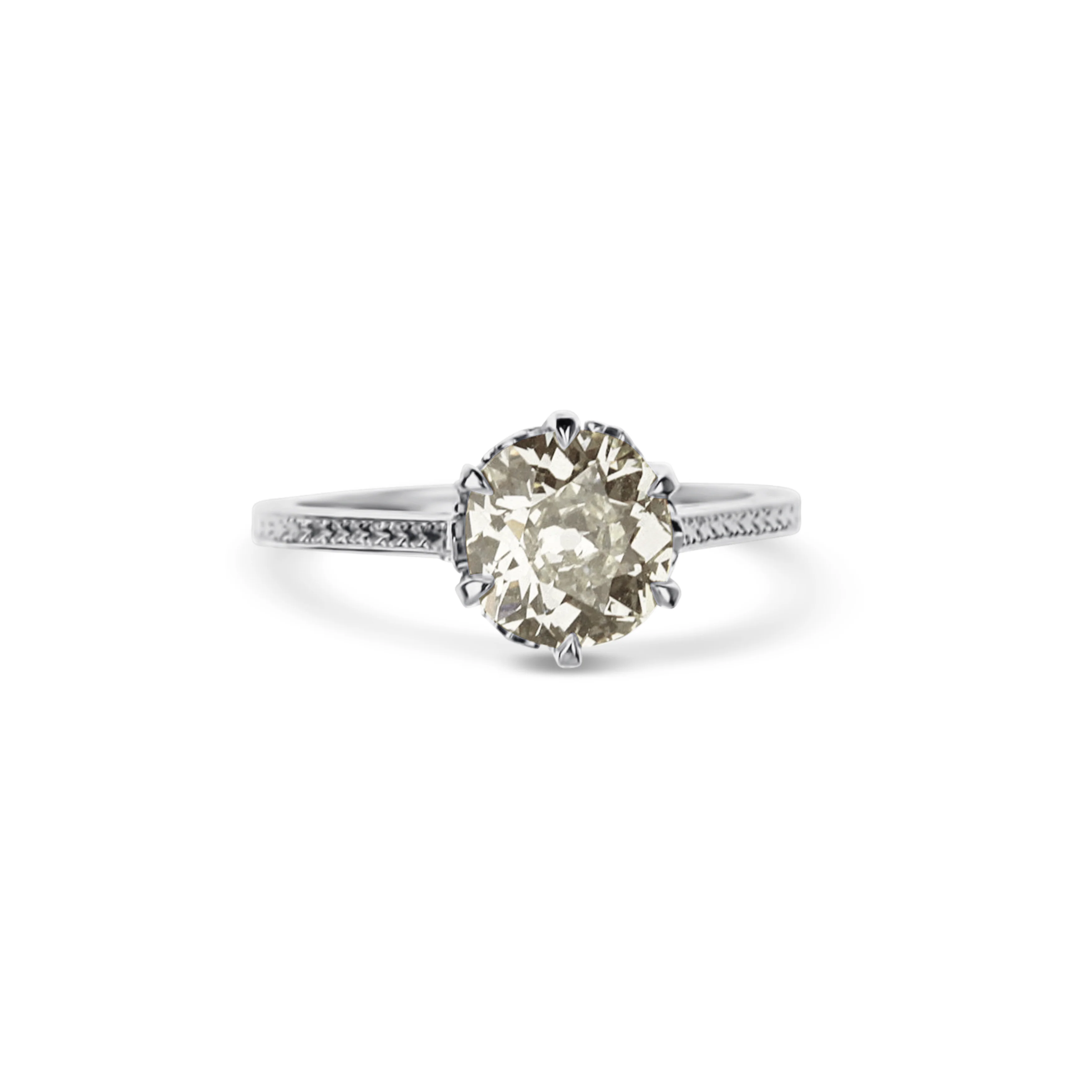 Platinum Hand-Engraved Engagement Ring