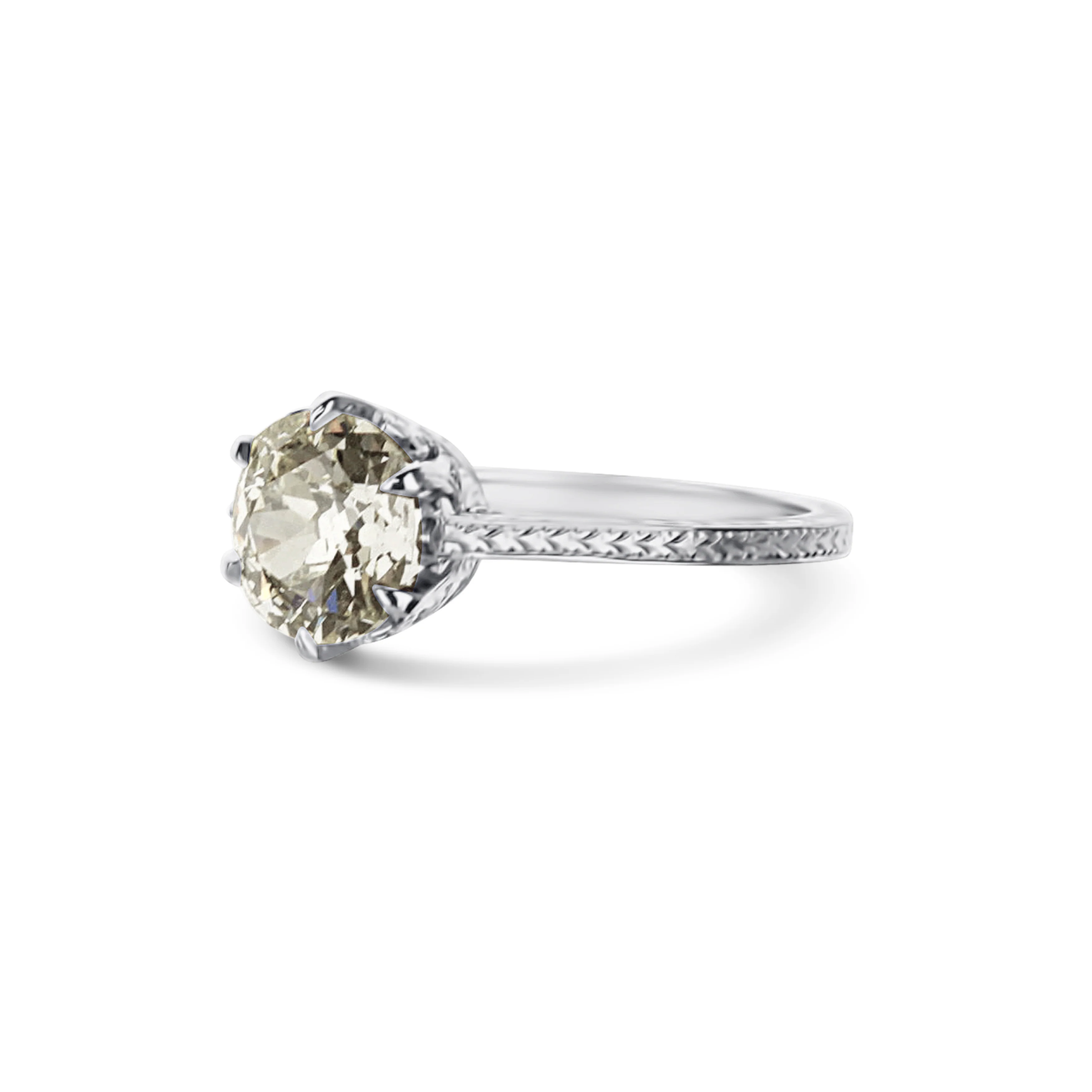 Platinum Hand-Engraved Engagement Ring - Image 2