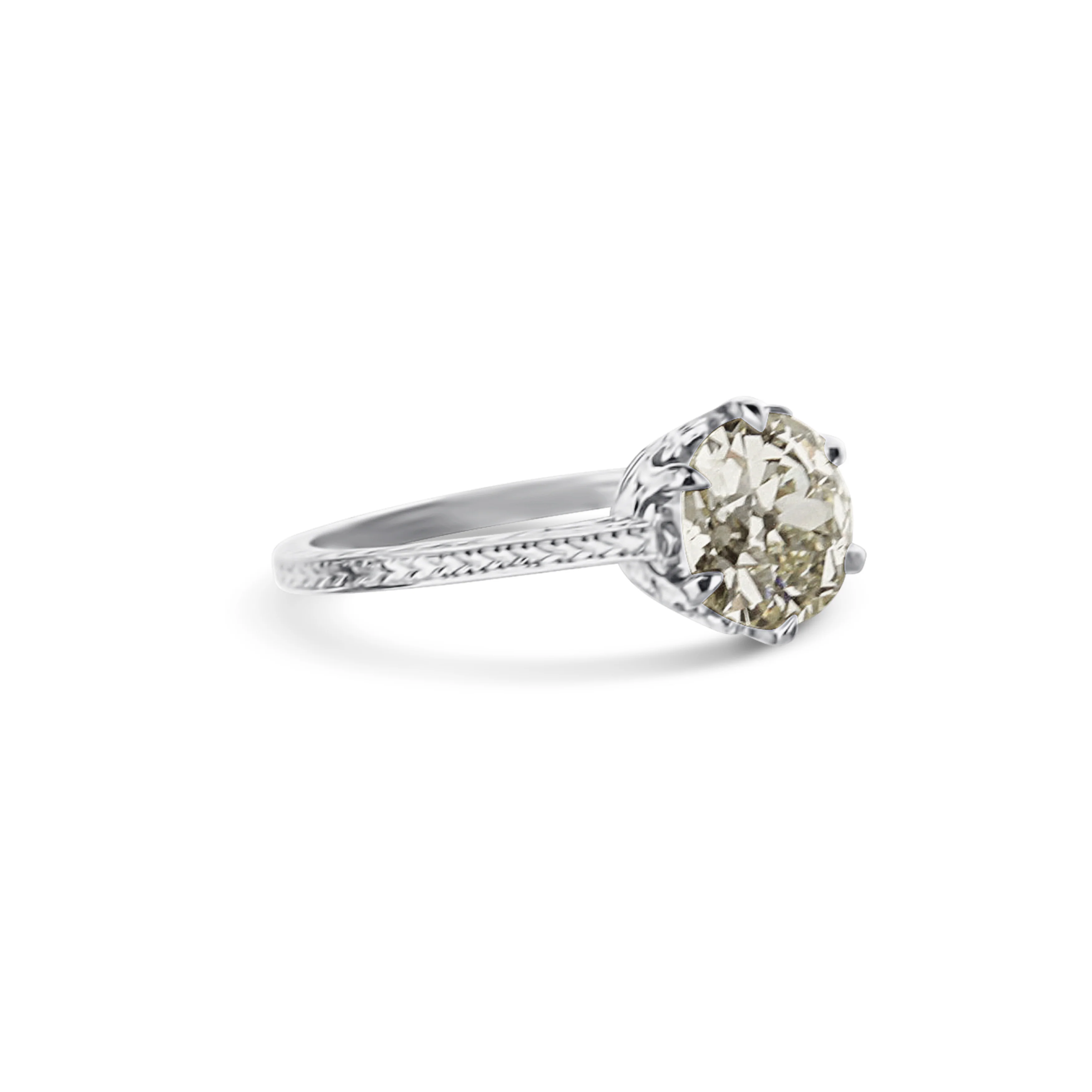 Platinum Hand-Engraved Engagement Ring - Image 4