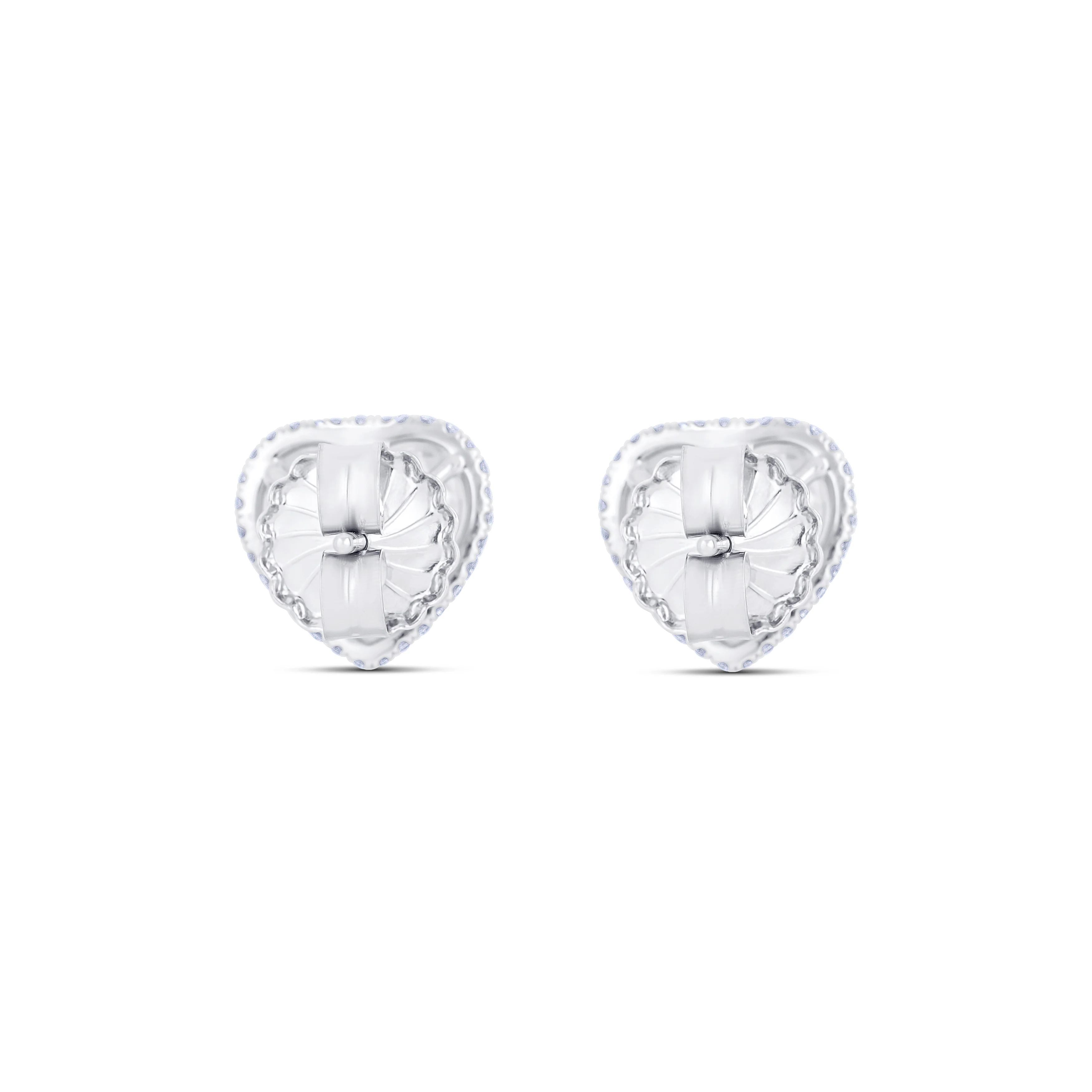 Platinum Heart Cut Diamond and Pavé Diamond Halo Stud Earrings - Image 4